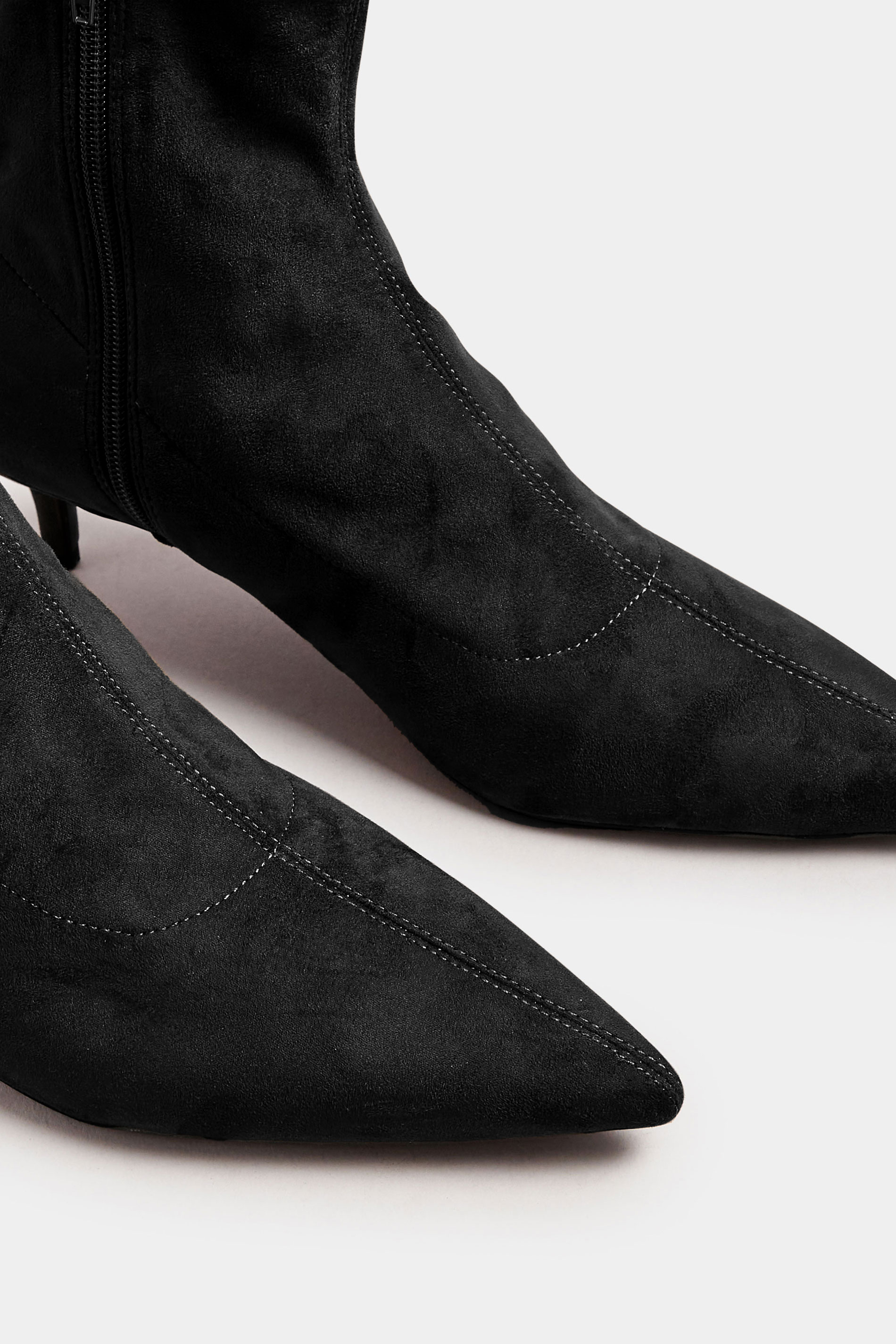 LTS Black Faux Suede Kitten Heeled Boots In Standard Fit | Long Tall Sally 5