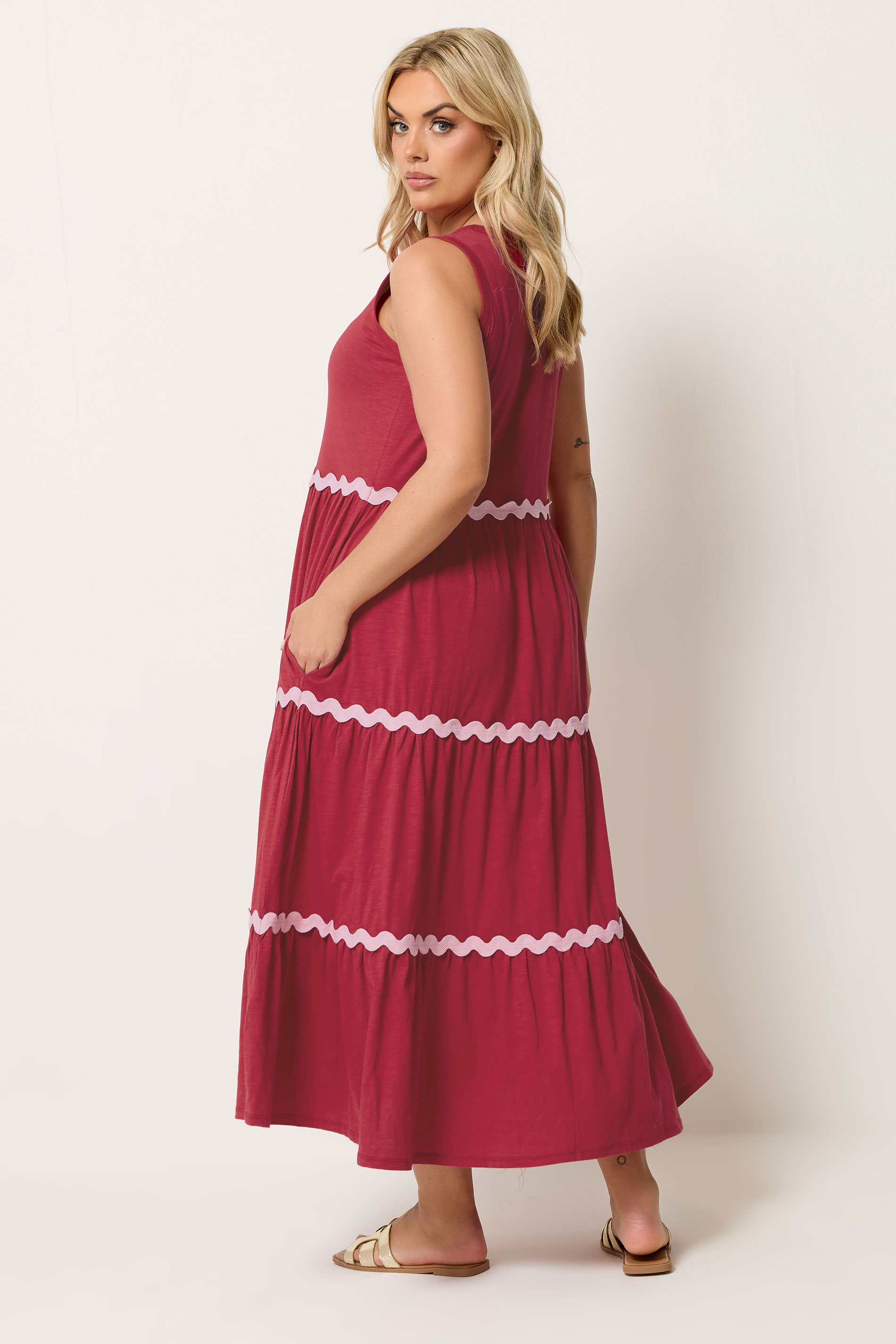 YOURS Plus Size Red Swirl Trim Tiered Maxi Dress | Yours Clothing 2