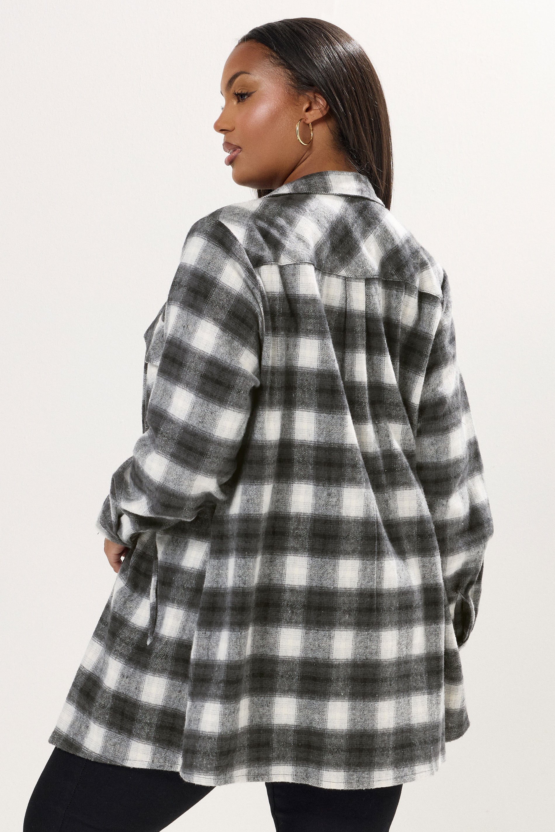 YOURS Plus Size Black & White Check Shacket | Yours Clothing 2