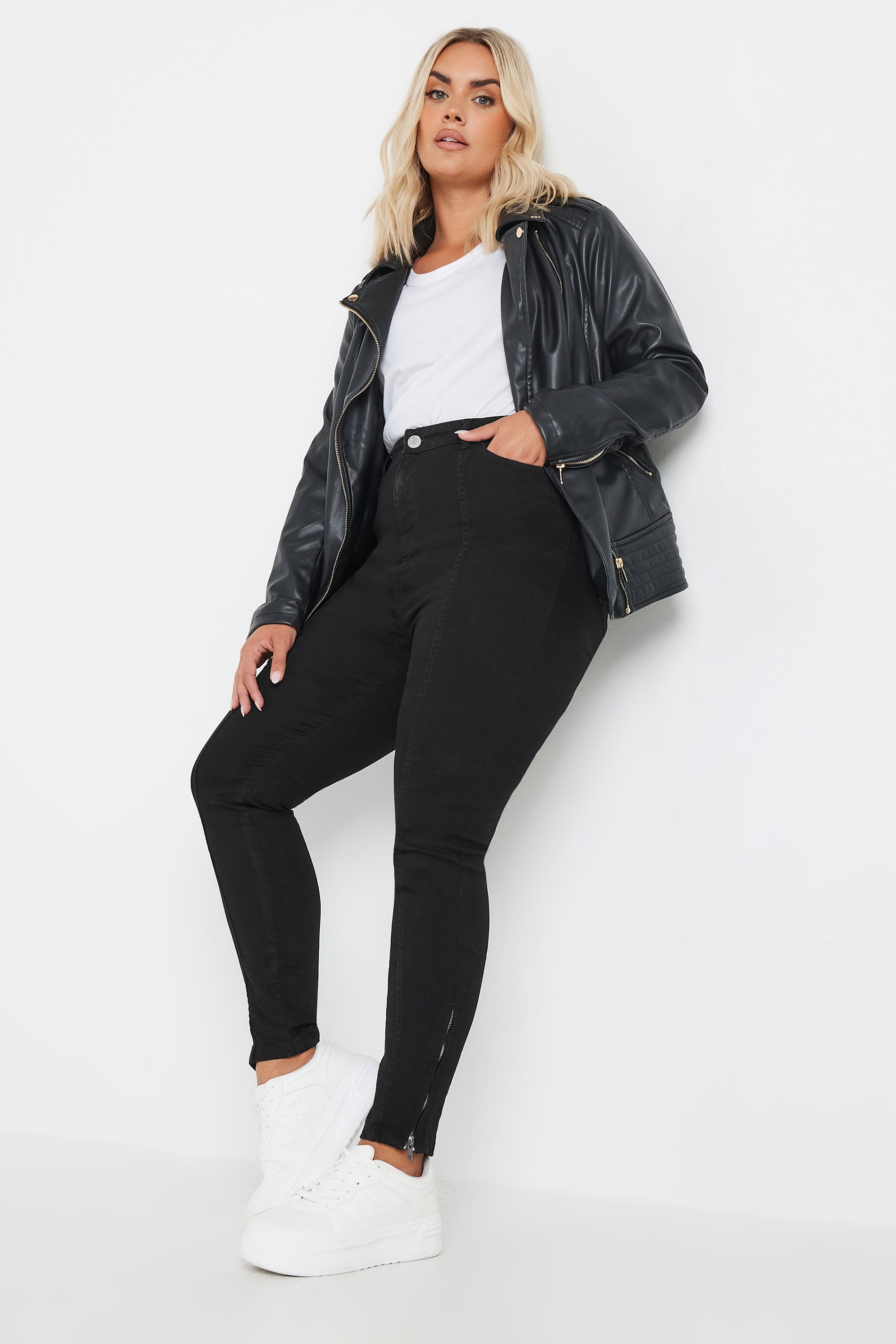 YOURS Plus Size Black Skinny Stretch AVA Zip Hem Jeans | Yours Clothing 1
