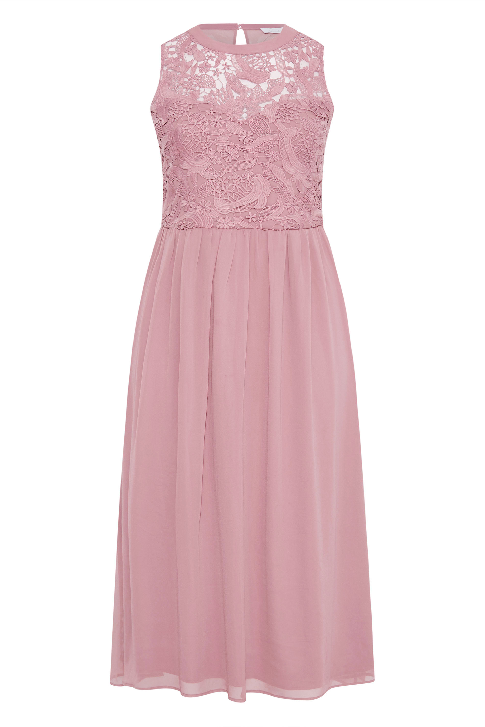Plus Size YOURS LONDON Curve Pink Lace Front Chiffon Maxi Bridesmaid Dress | Yours Clothing  6