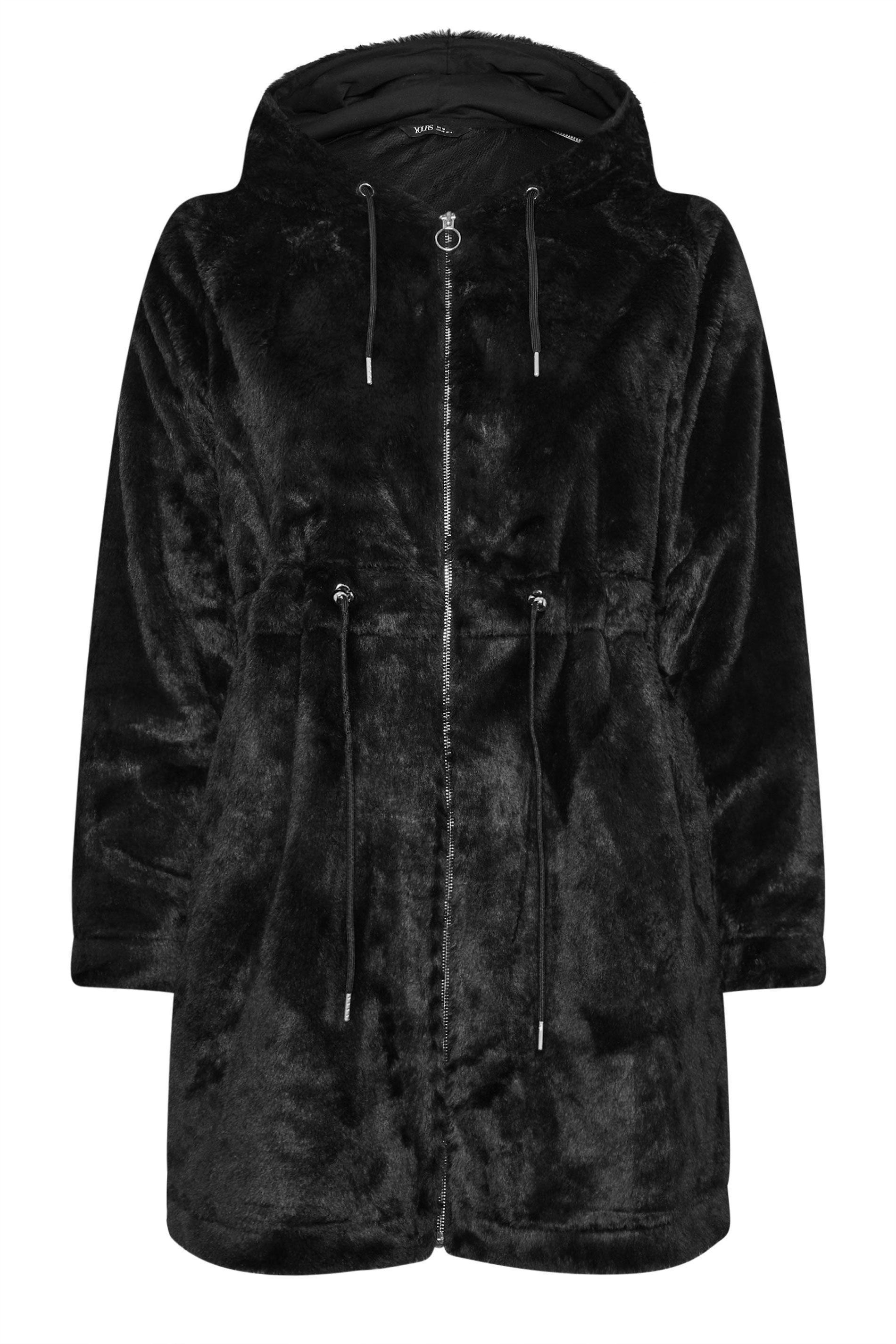 YOURS Plus Size Black Faux Fur Longline Zip Hoodie | Yours Clothing 5