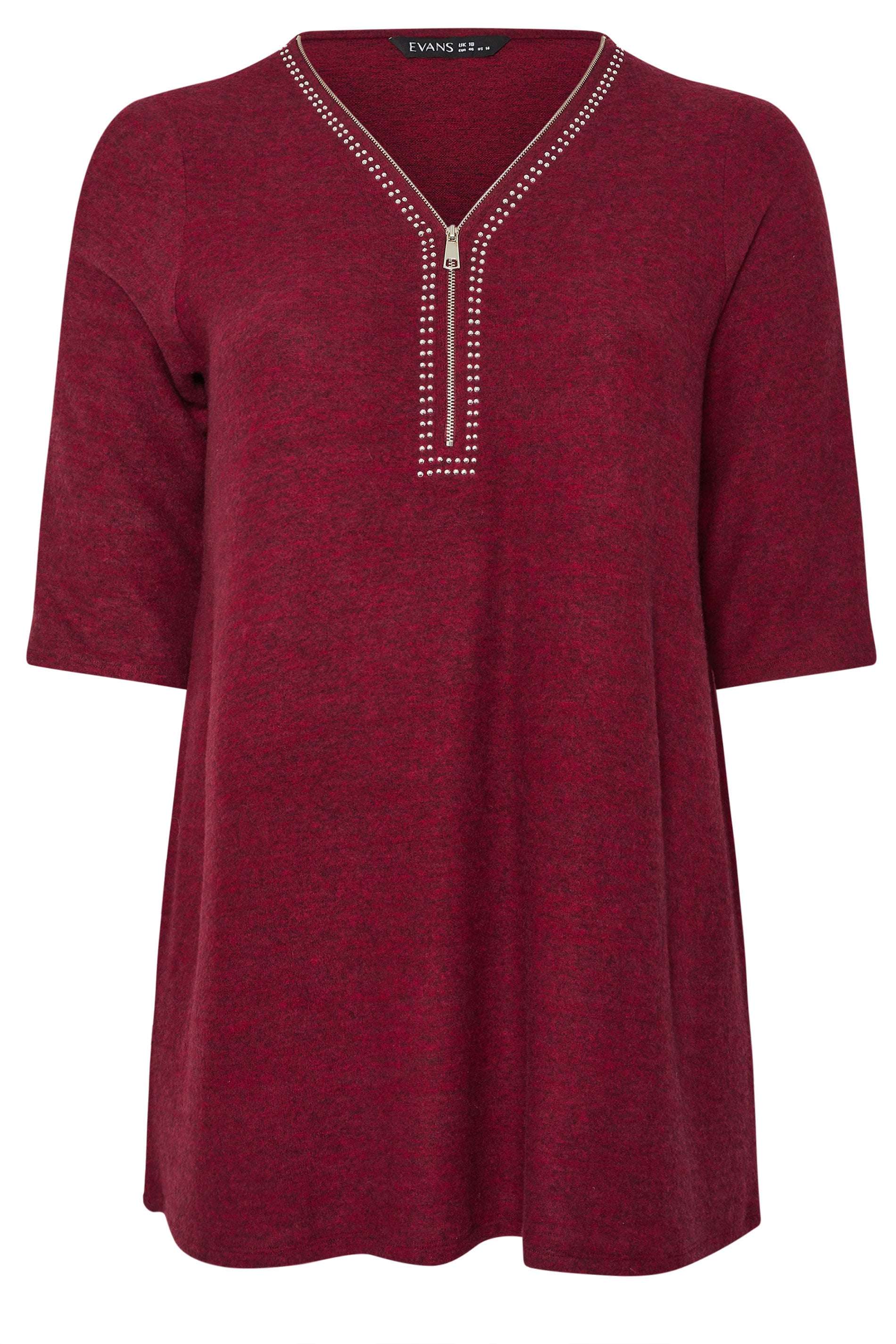 EVANS Plus Size Red Zip Front Stud Detail Top | Evans 5