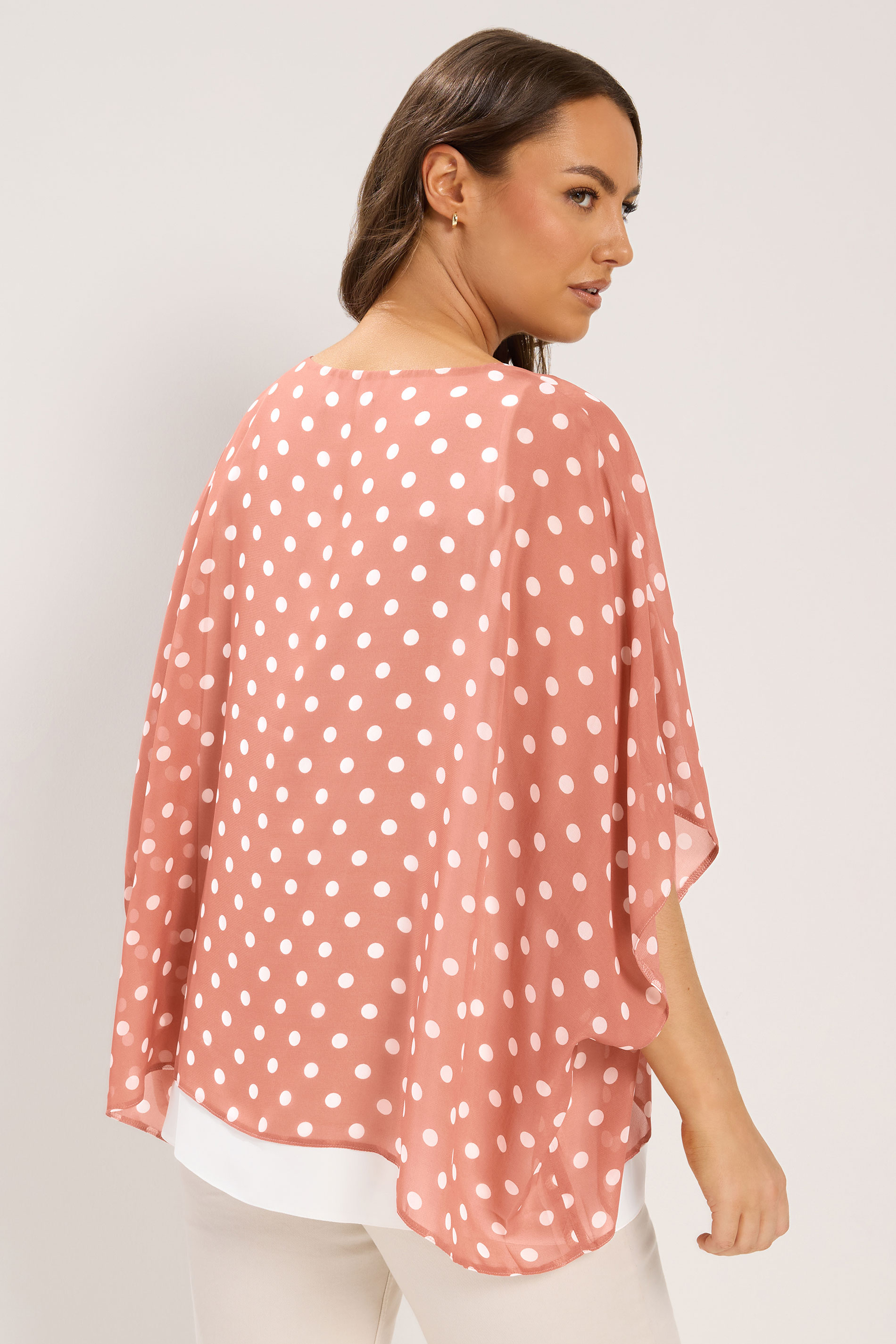 YOURS Plus Size Pink Polka Dot Double Layer Top | Yours Clothing 2