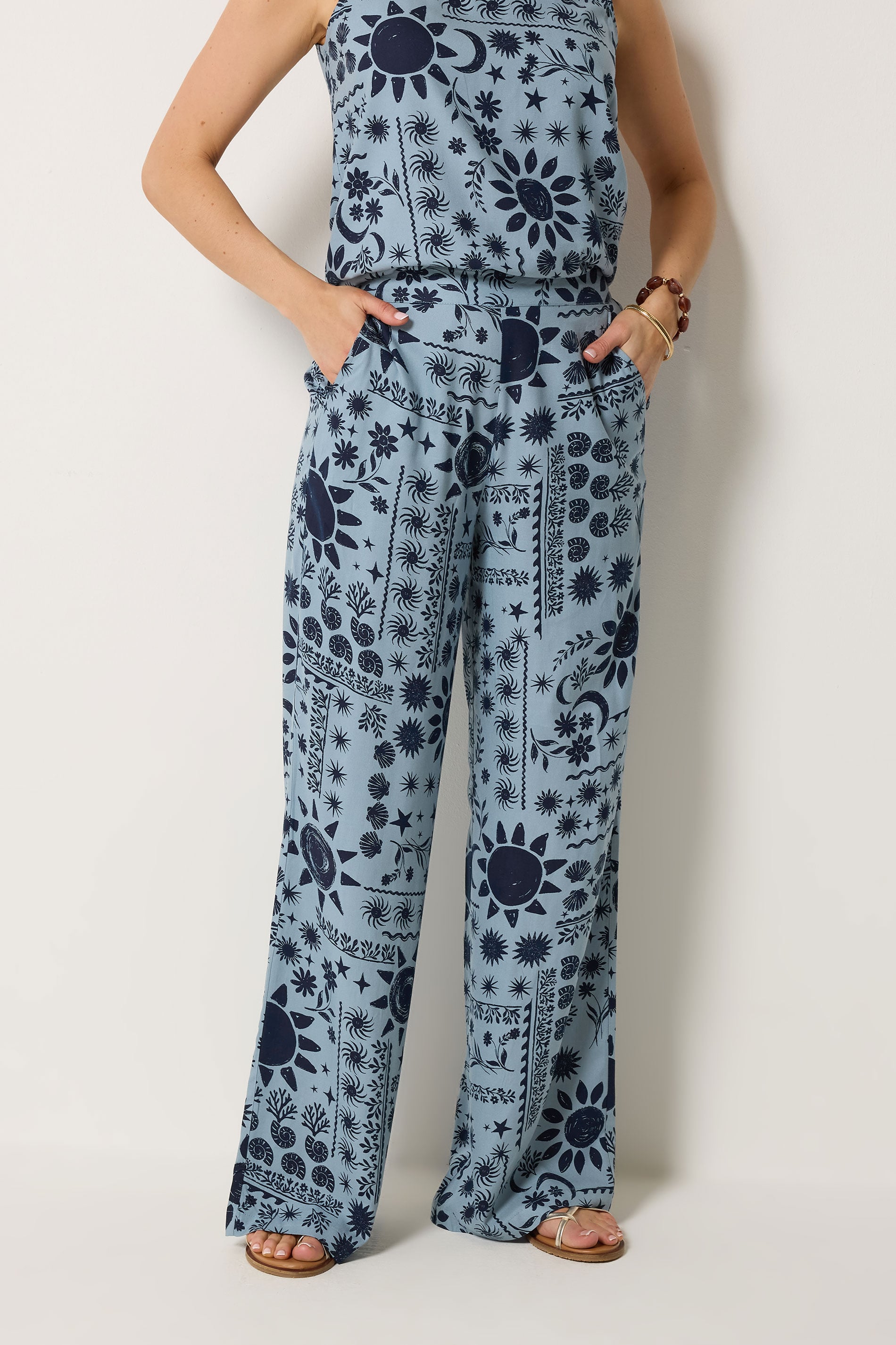 LTS Tall Women's Blue Coastal Print Wide Leg Trousers | Long Tall Sally 2