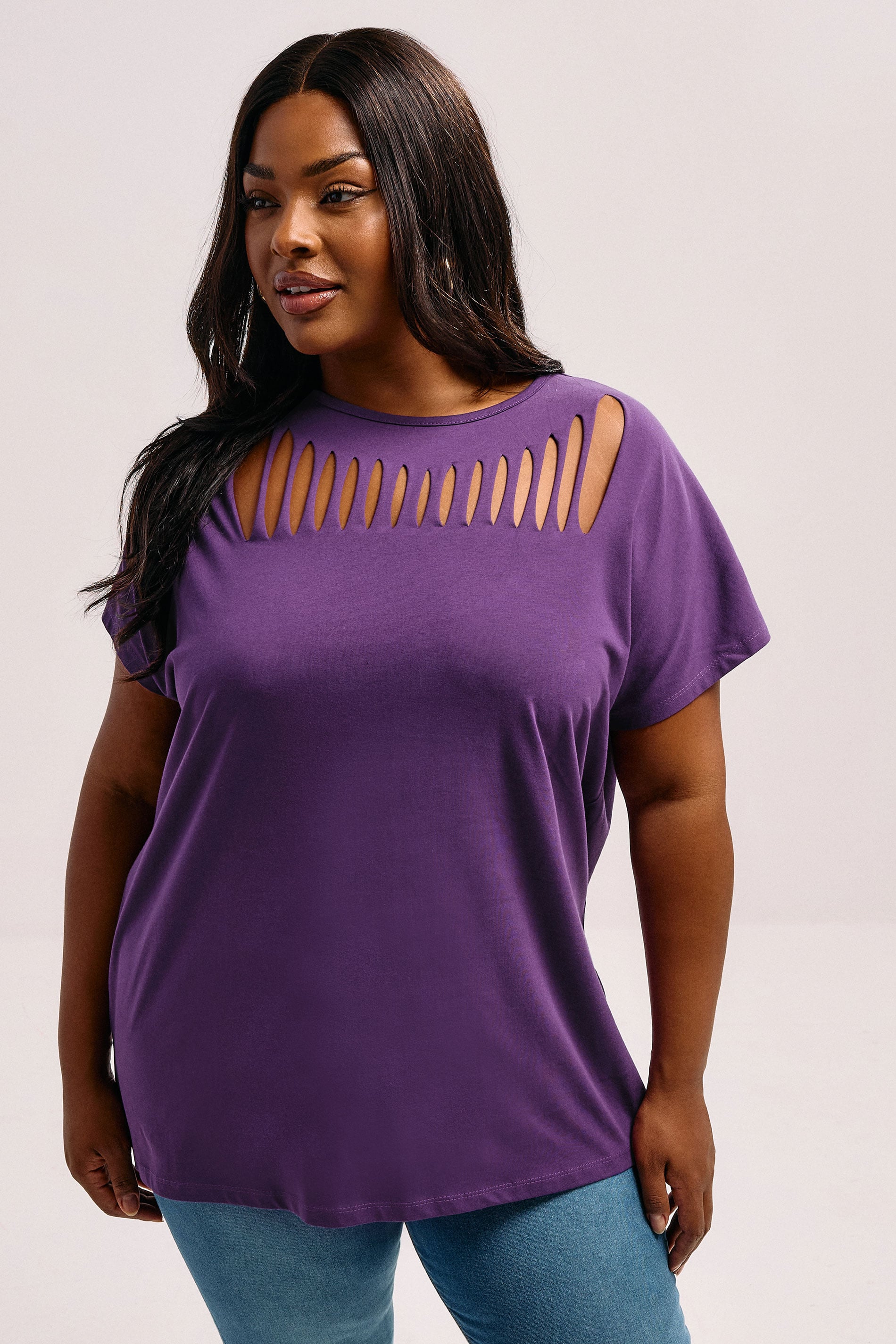 YOURS Plus Size Purple Slash Detail Top | Yours Clothing 3