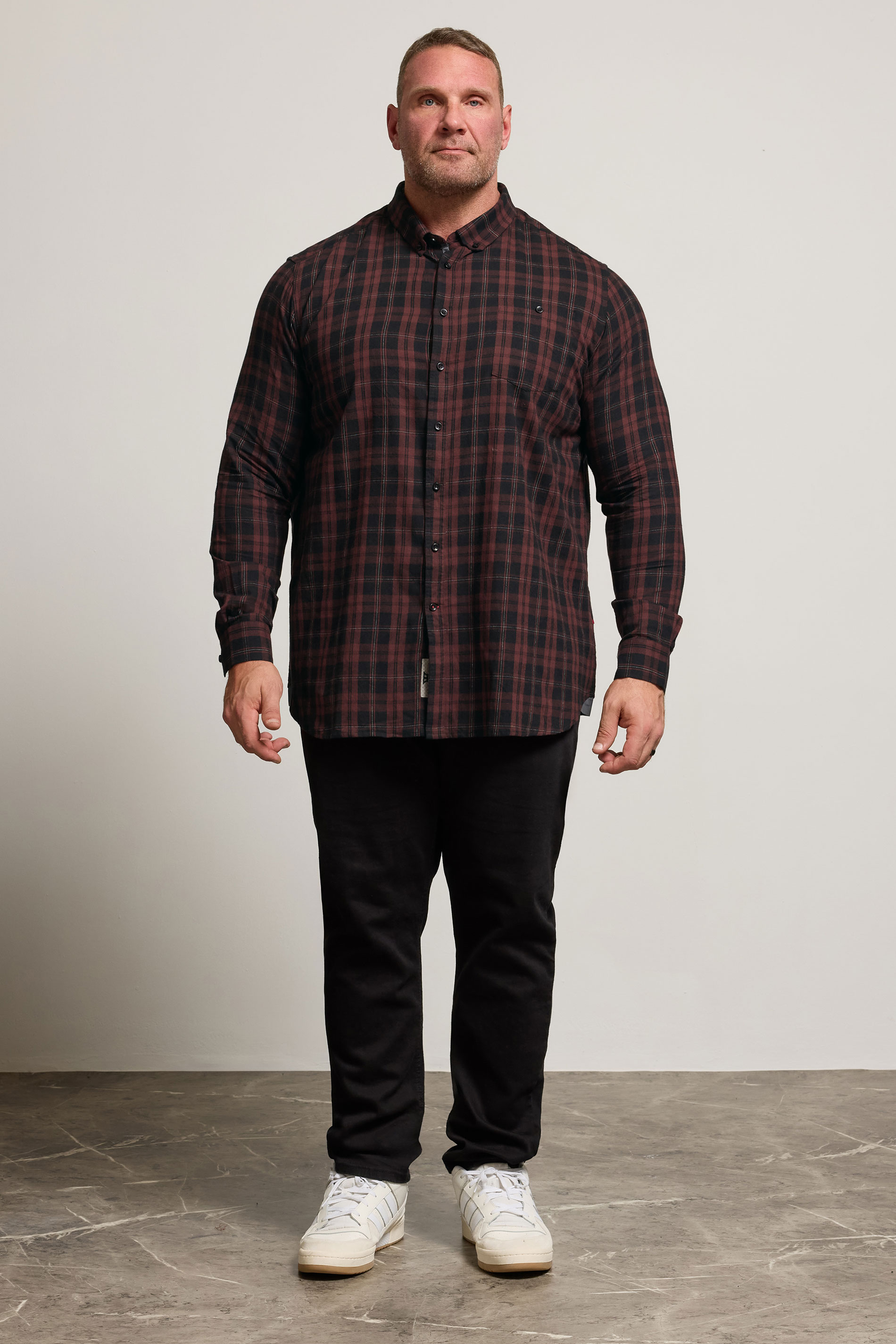 D555 Big & Tall Burgundy Red Check Shirt | BadRhino 1