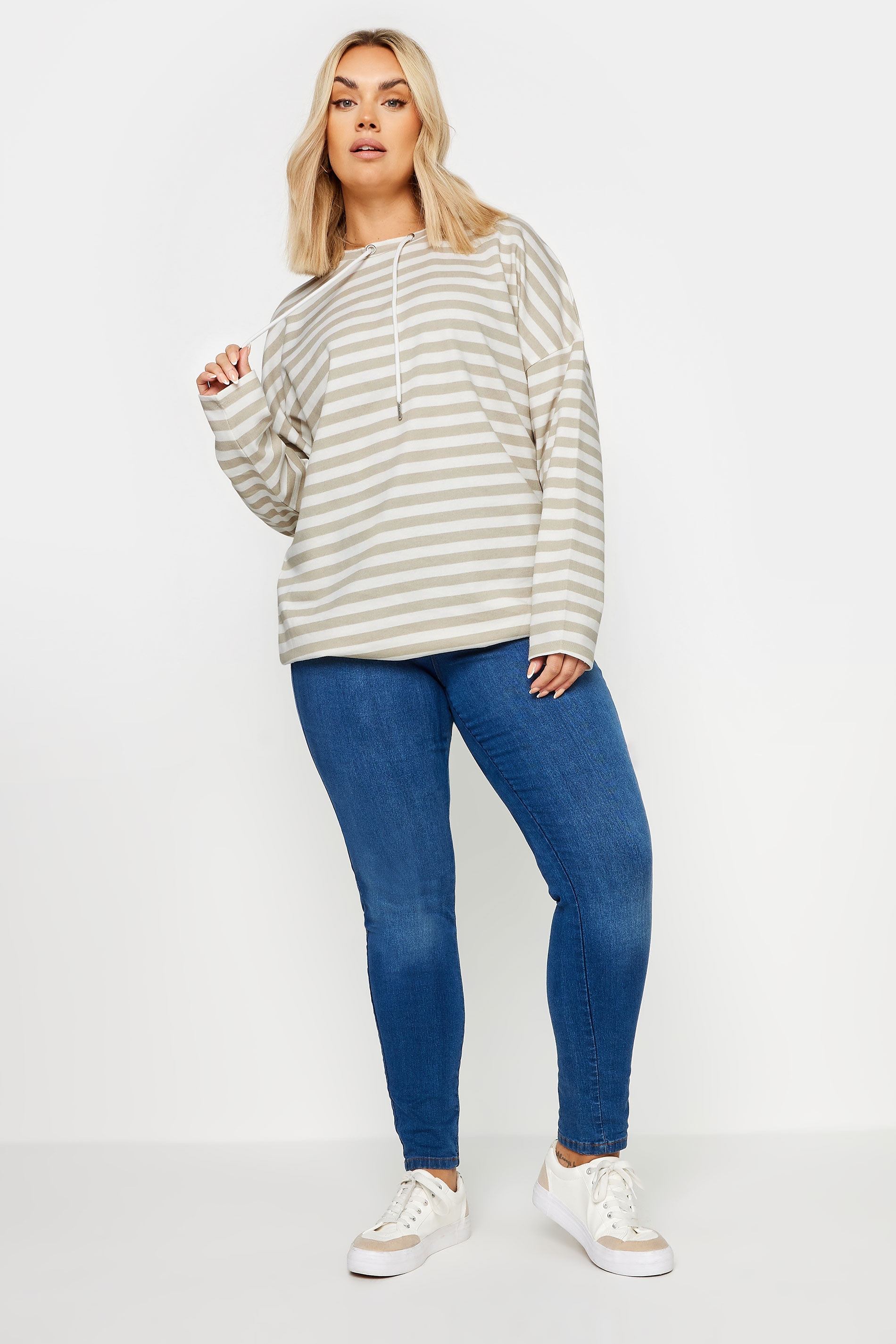 YOURS Plus Size Natural Brown & White Striped Sweatshirt | Yours Clothing 2