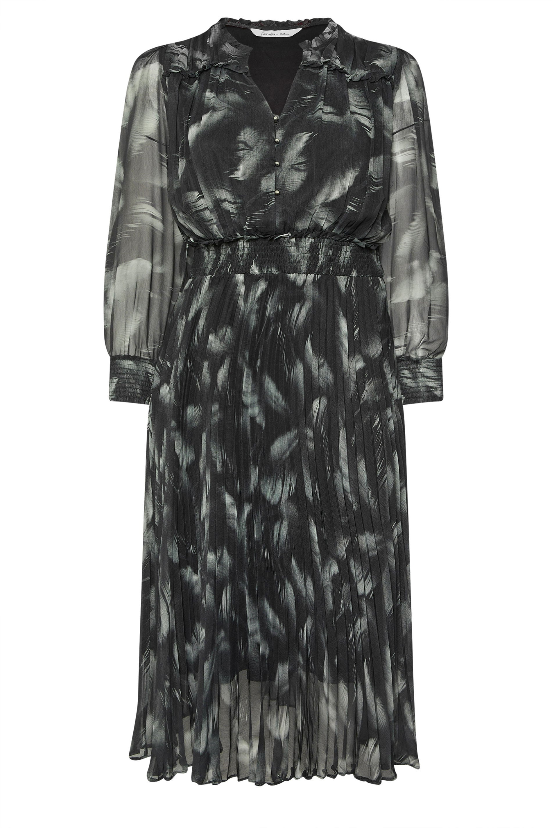 YOURS LONDON Plus Size Black Blurred Feather Pleated Shirt Dress | Yours Clothing 5