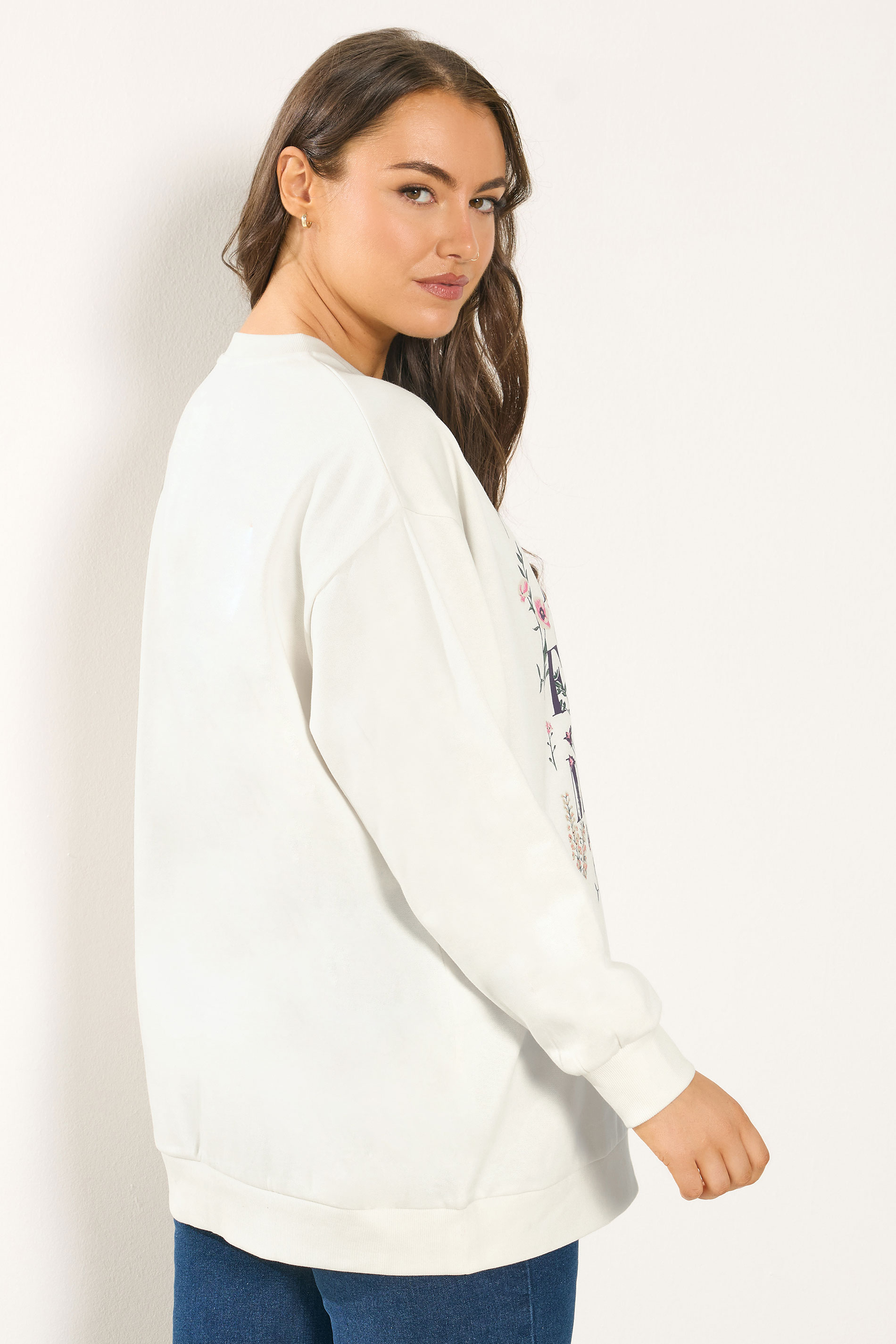 YOURS Plus Size White 'Paris Flower Market' Floral Sweatshirt | Yours Clothing 2