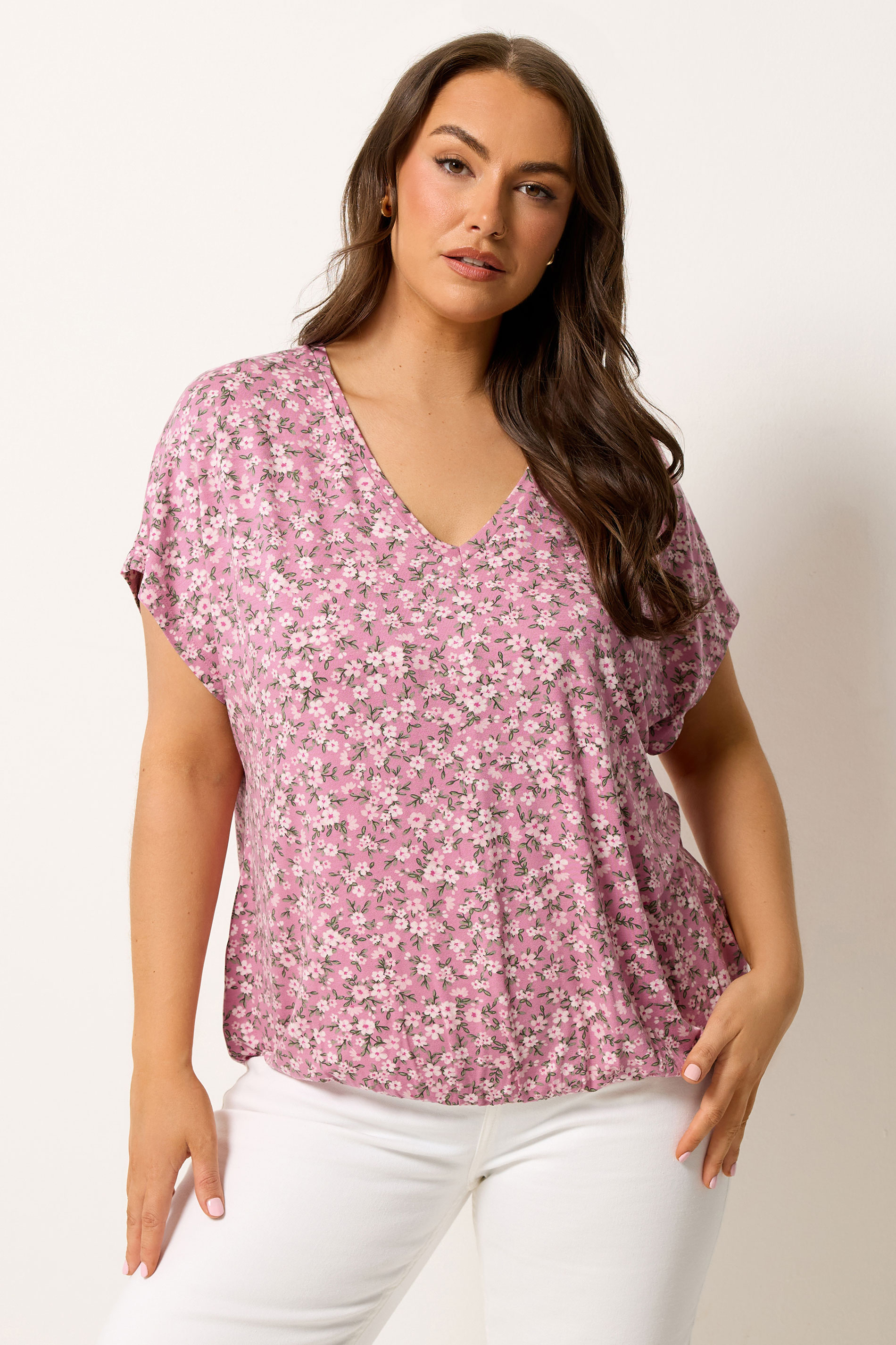 YOURS Plus Size Pink Floral Grown-On Sleeve T-Shirt | Yours Clothing 3