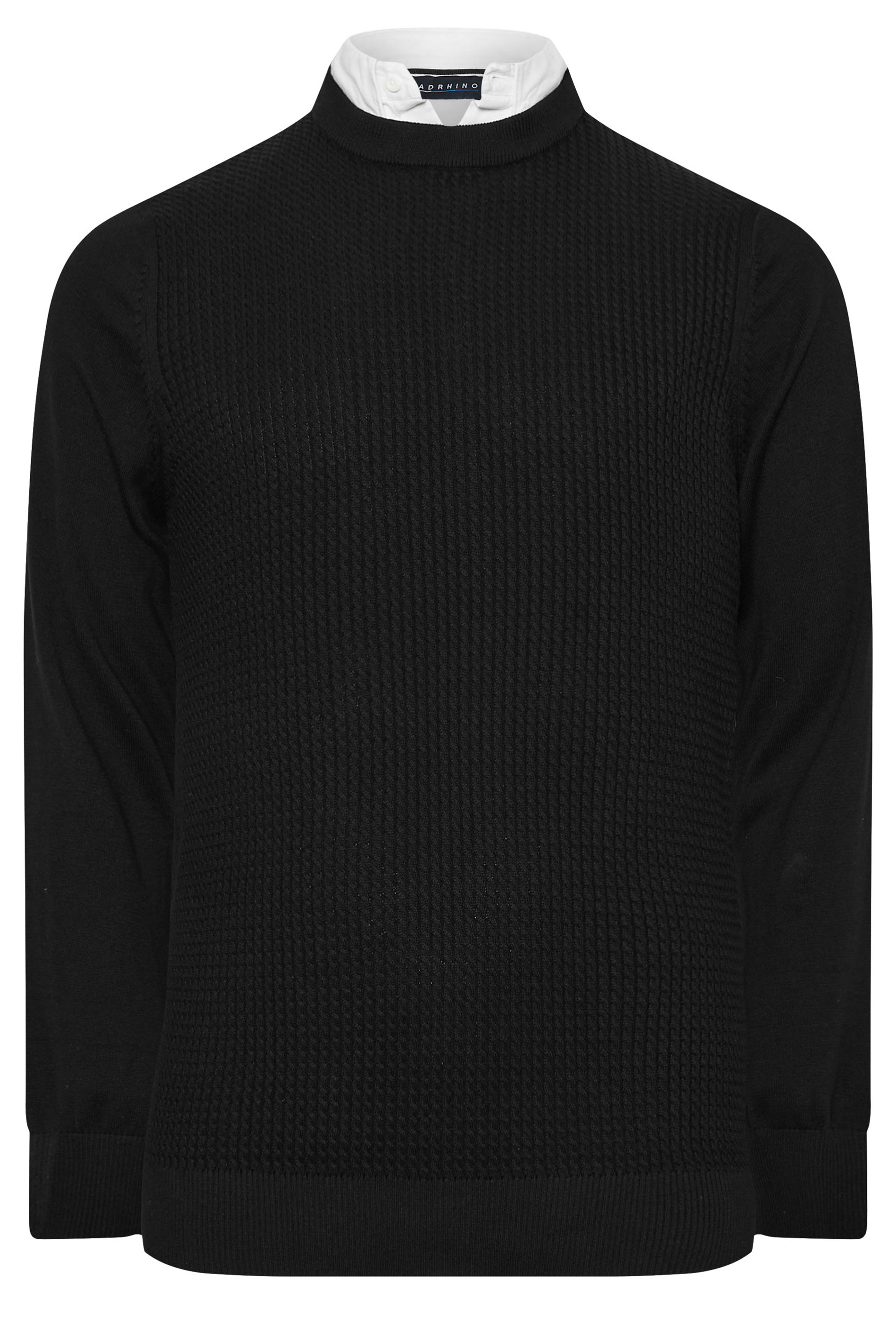 BadRhino Big & Tall Black Cable Knit Mock Shirt Jumper | BadRhino 2