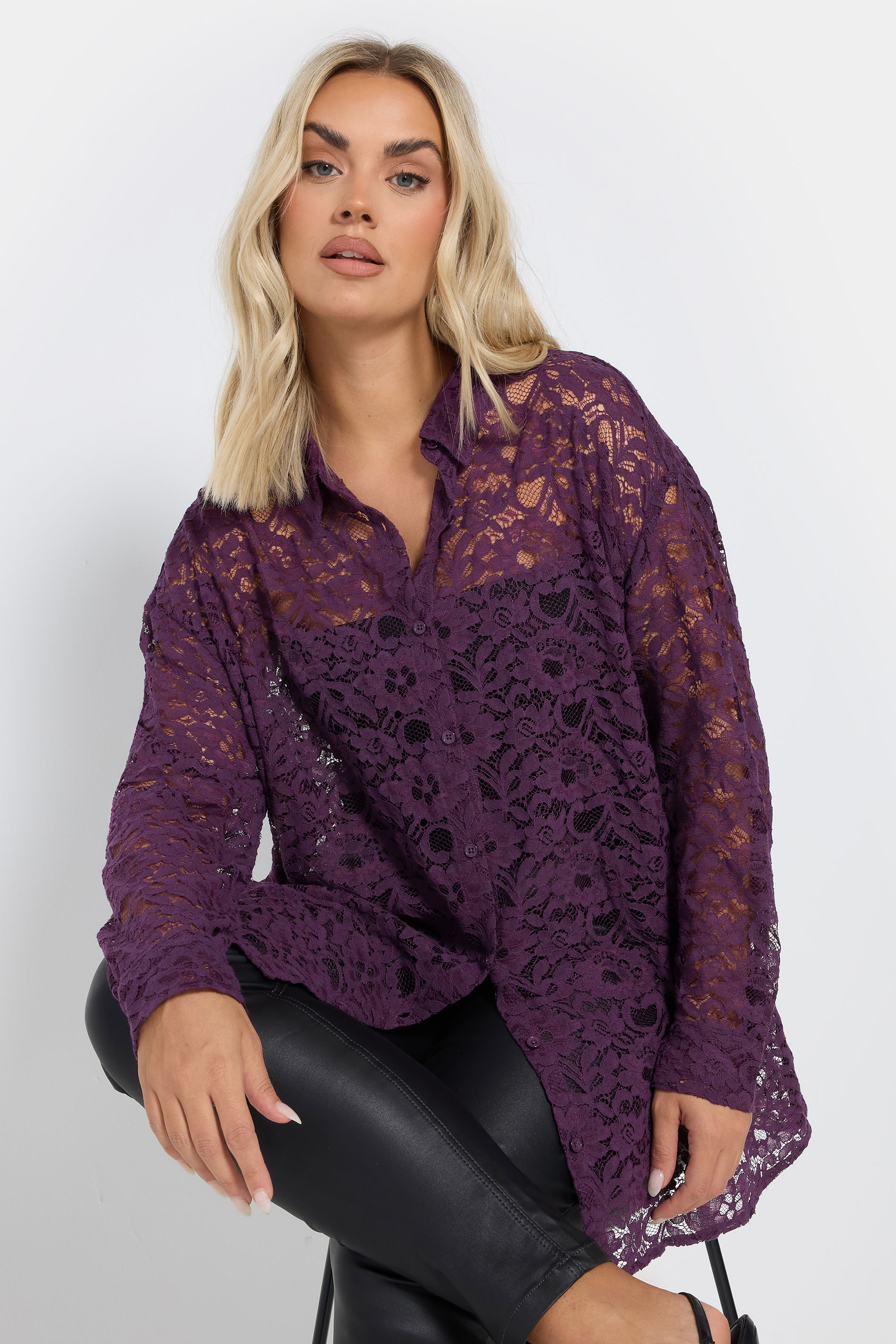 YOURS Plus Size Purple Lace Shirt | Yours Clothing 5