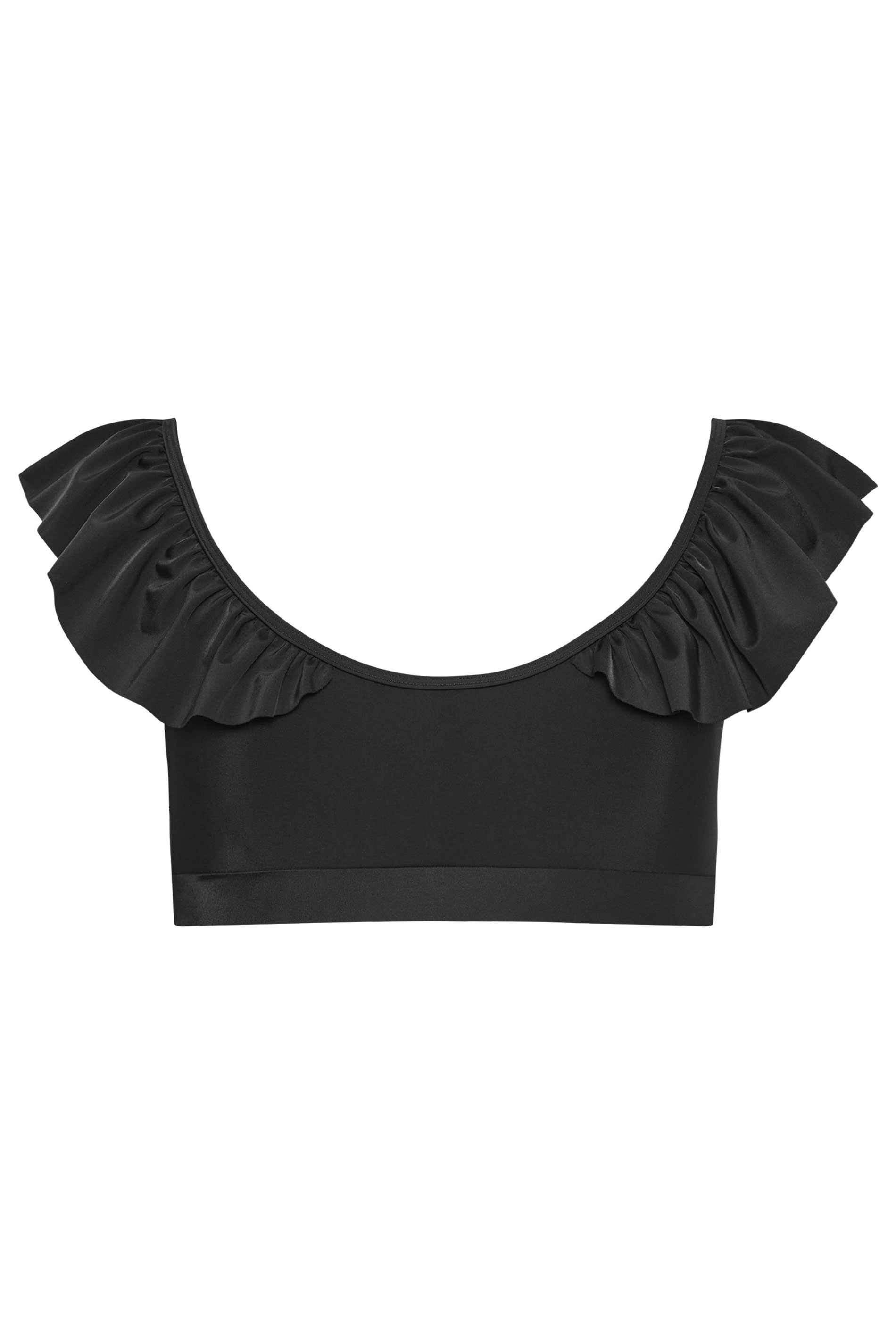 YOURS Plus Size Black Metal Trim Frill Bikini Top | Yours Clothing 10