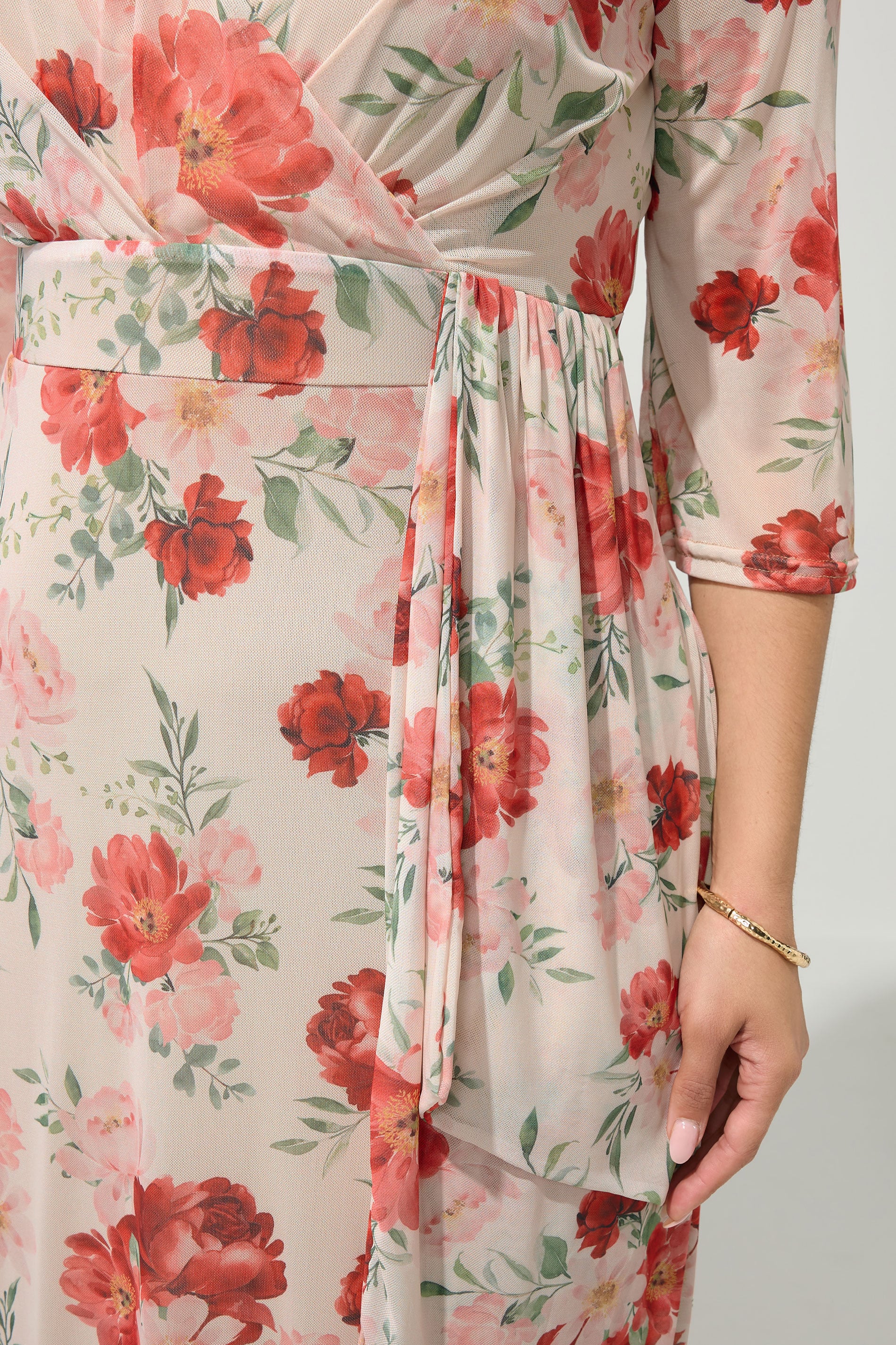 YOURS LONDON Plus Size Ivory White Floral Mesh Wrap Dress | Yours Clothing 4