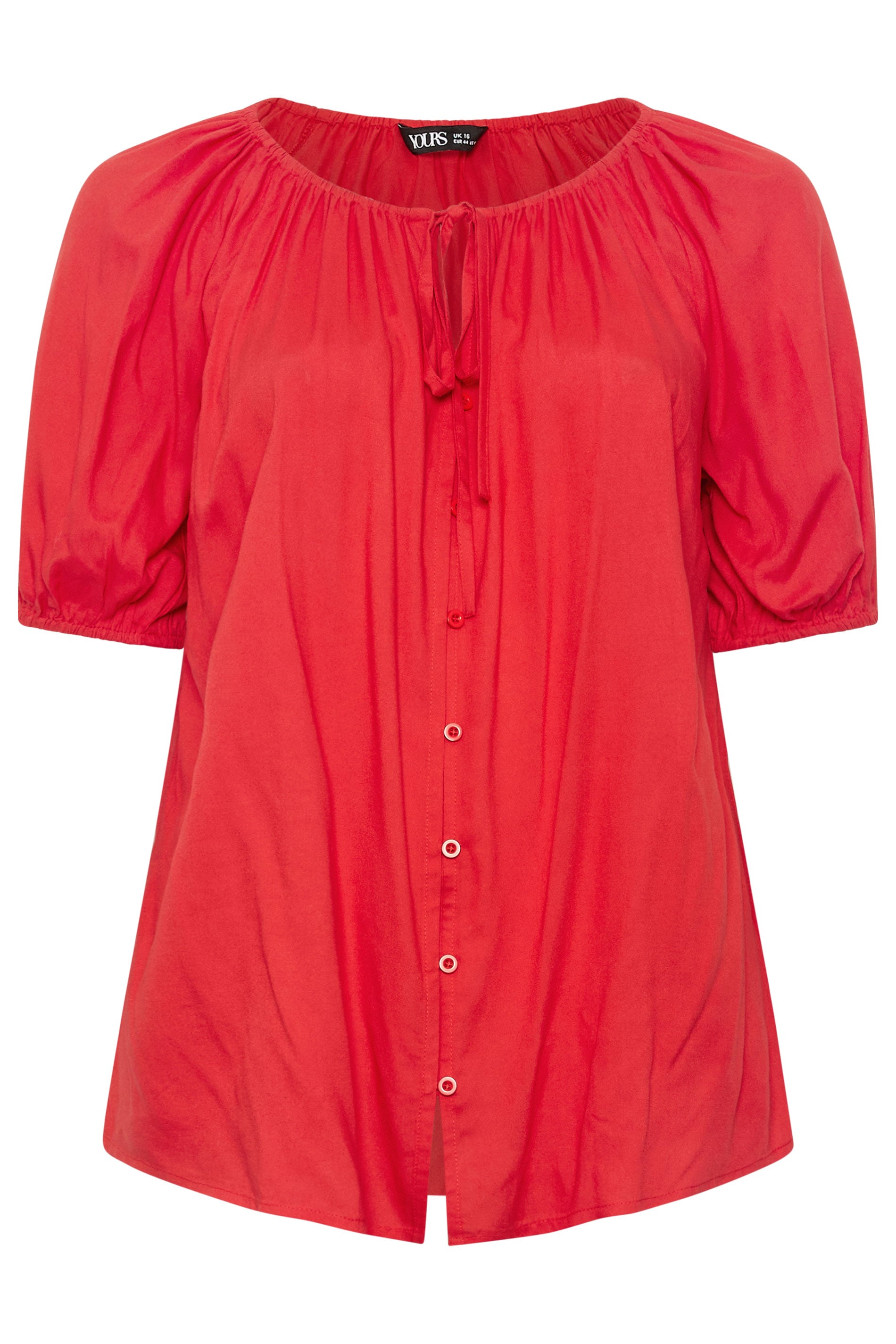YOURS Plus Size Red Button Through Tie Neck Top | Yours Clothing 5