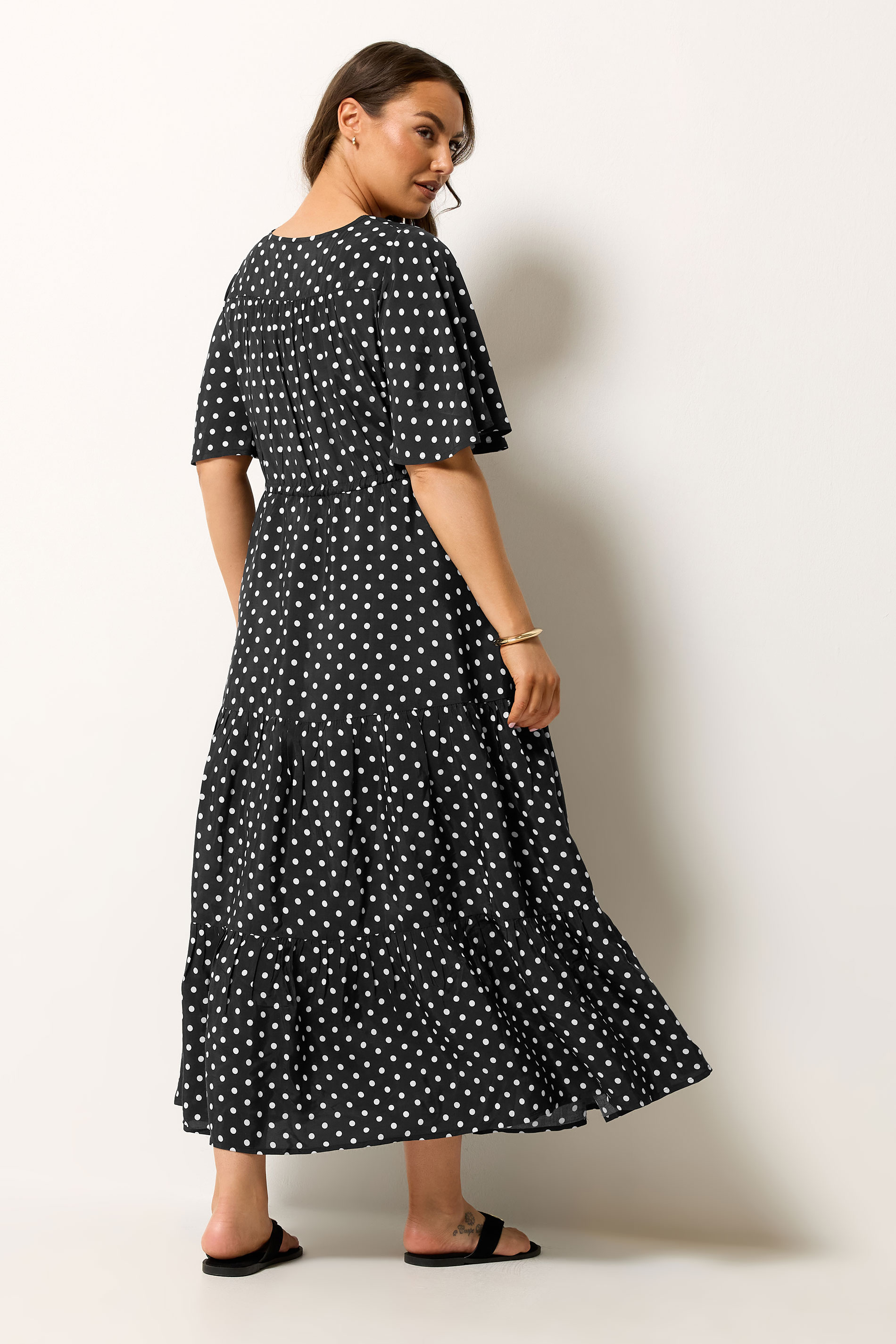 YOURS Plus Size Black Polka Dot Tiered Dress | Yours Clothing 2