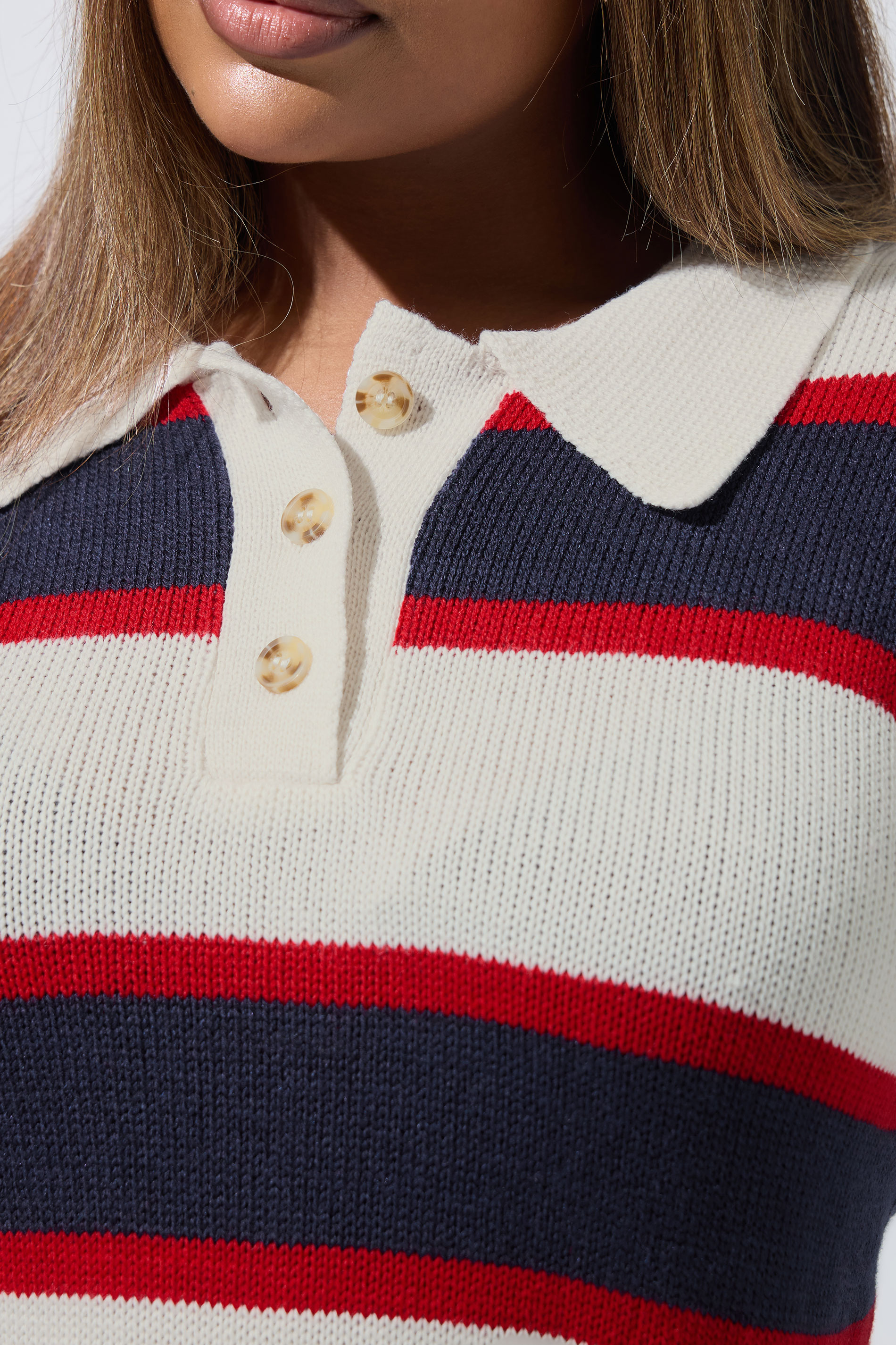LIMITED COLLECTION Plus Size White Stripe Rugby Collar Knitted Jumper | Yours Clothing 4