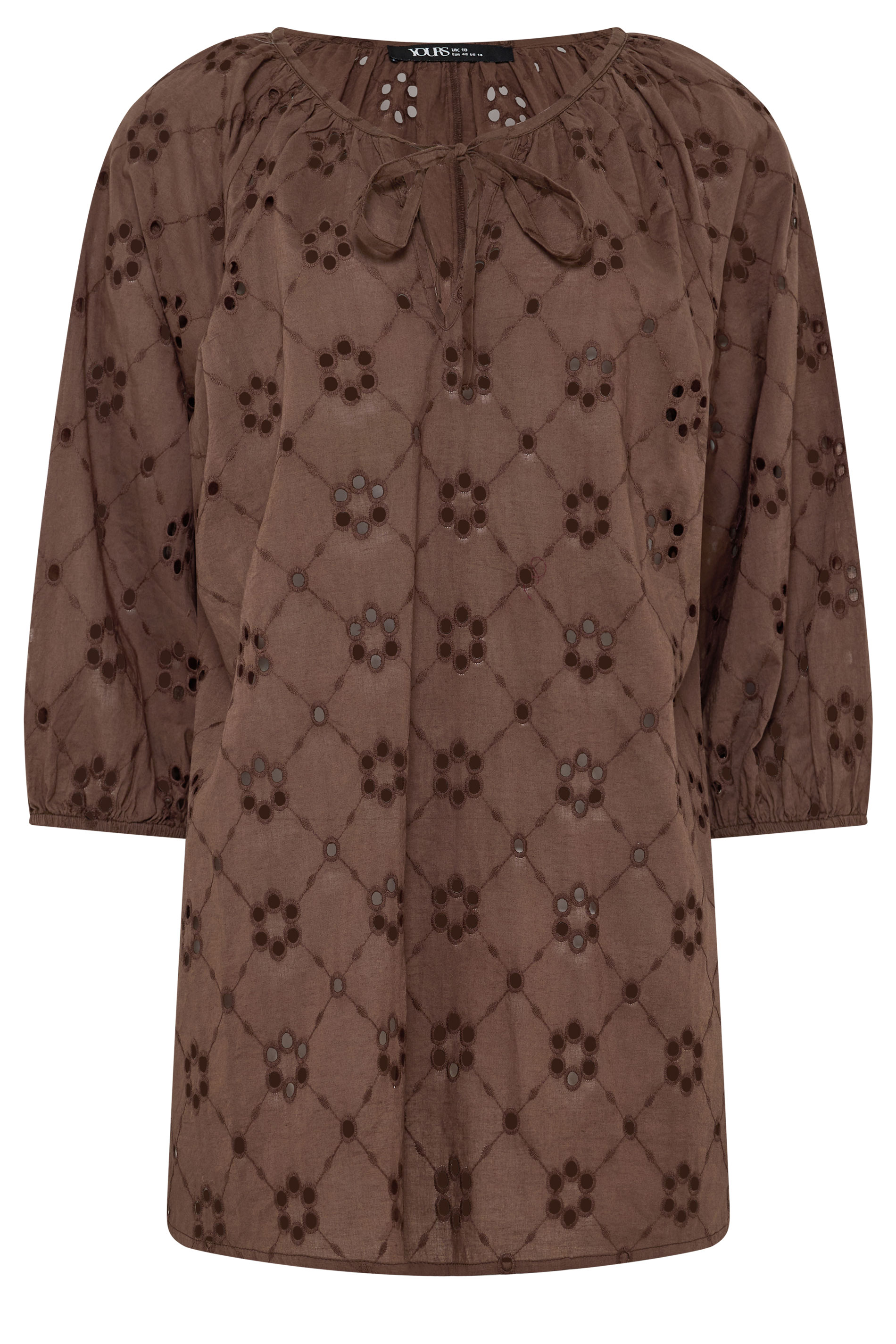 YOURS Curve Chocolate Brown Floral Broderie Anglaise Top | Yours Clothing 5