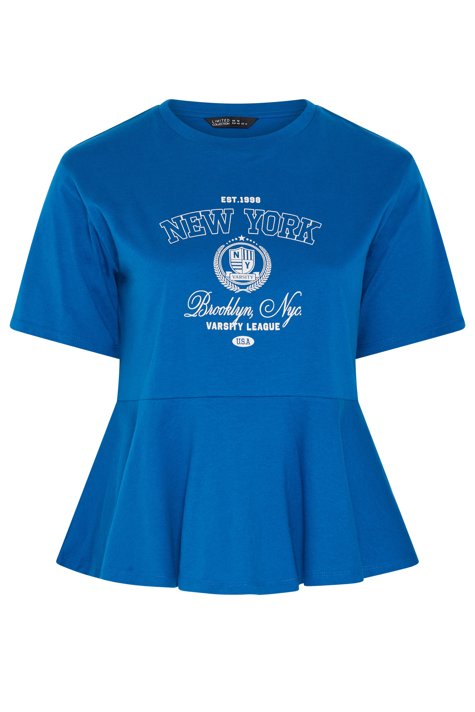 LIMITED COLLECTION Plus Size Blue New York Sporty Peplum Top 5