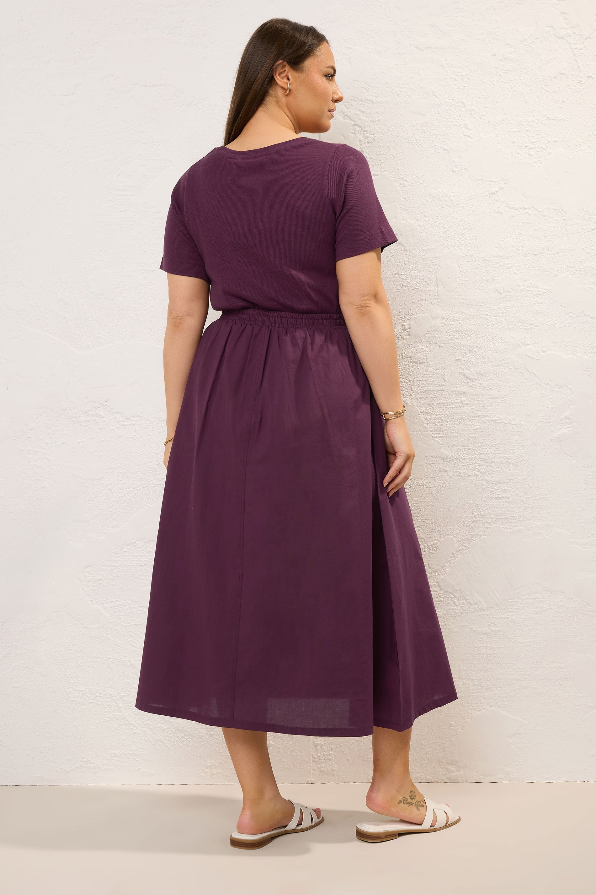 YOURS Curve Dark Purple Mixed Fabric Maxi Dress | Yours Clothing 2