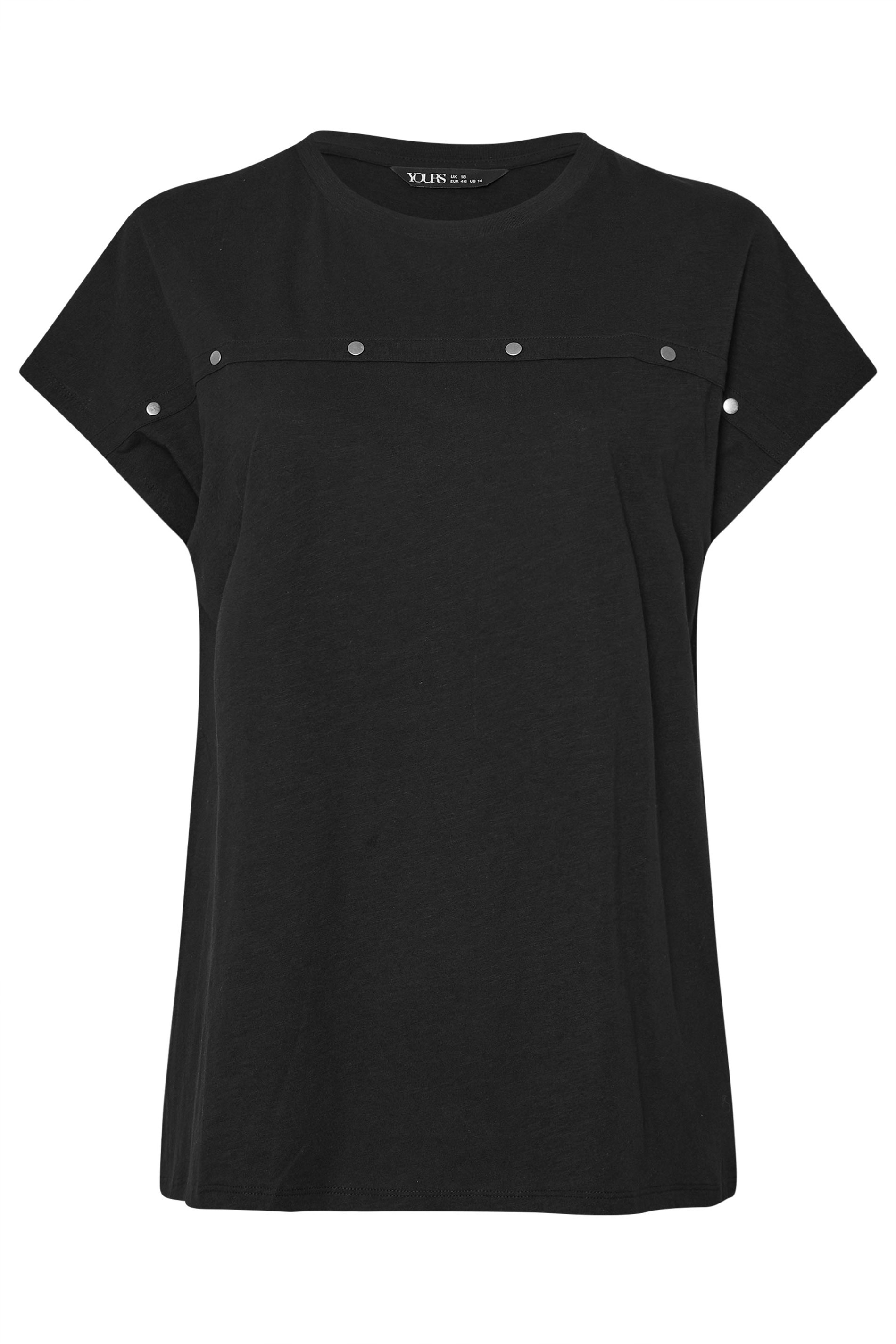 YOURS Plus Size Black Cotton Stud Detail T-Shirt | Yours Clothing 5