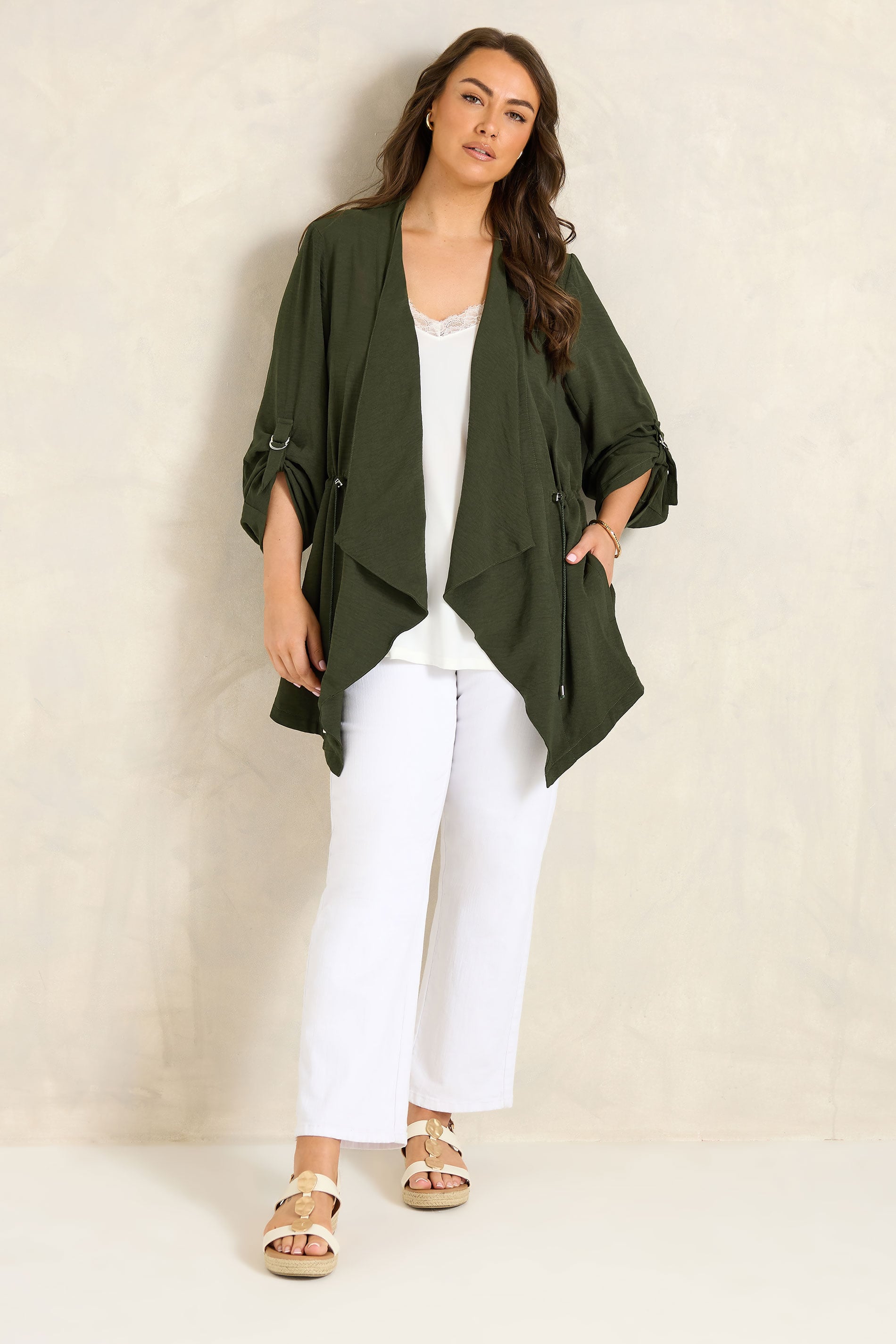 Evans Women's Green Plus Olive Lightweight Waterfall Jacket Size 26-28