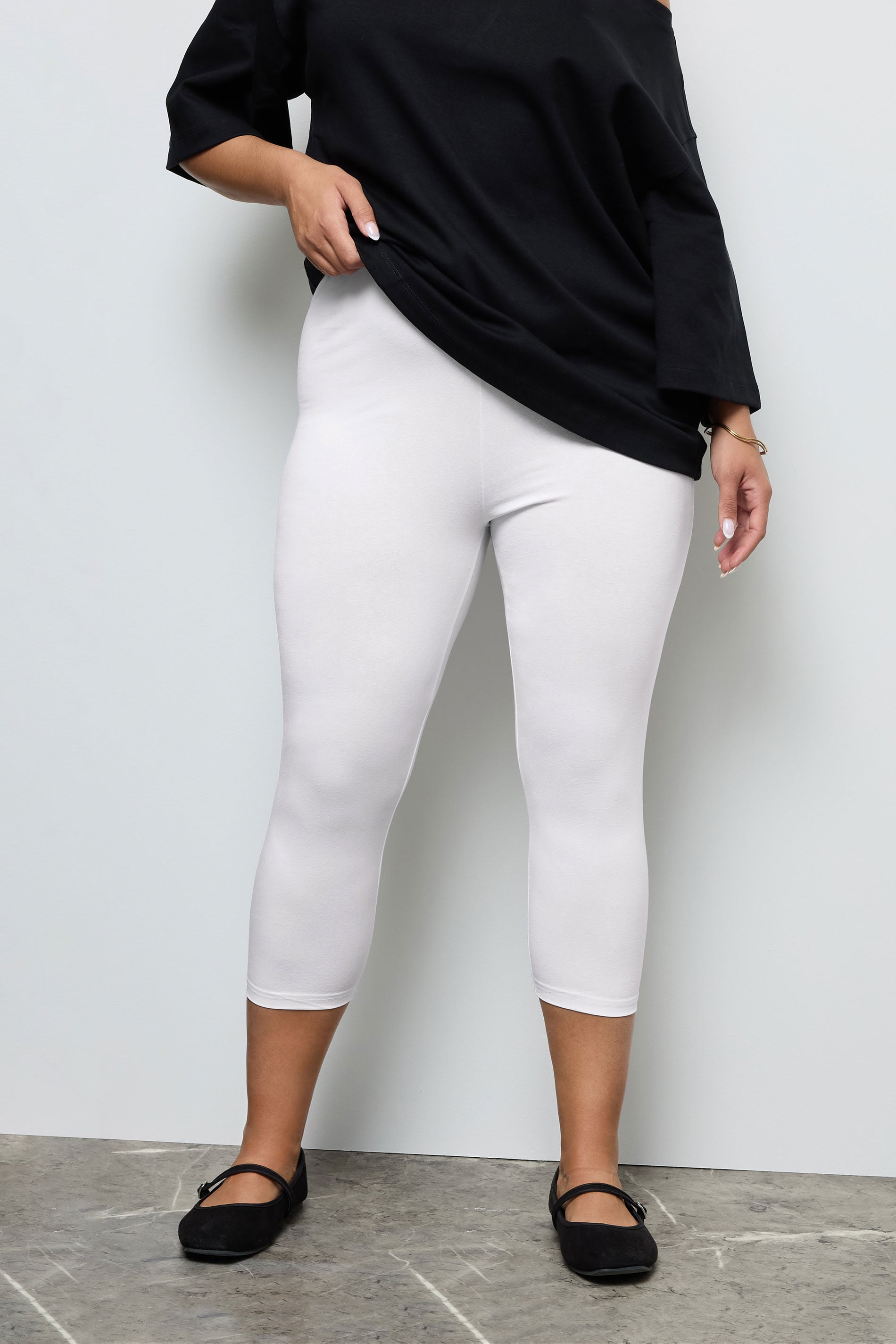Plus Size YOURS FOR GOOD White Cotton Essential Cropped Leggings | Yours Clothing 1