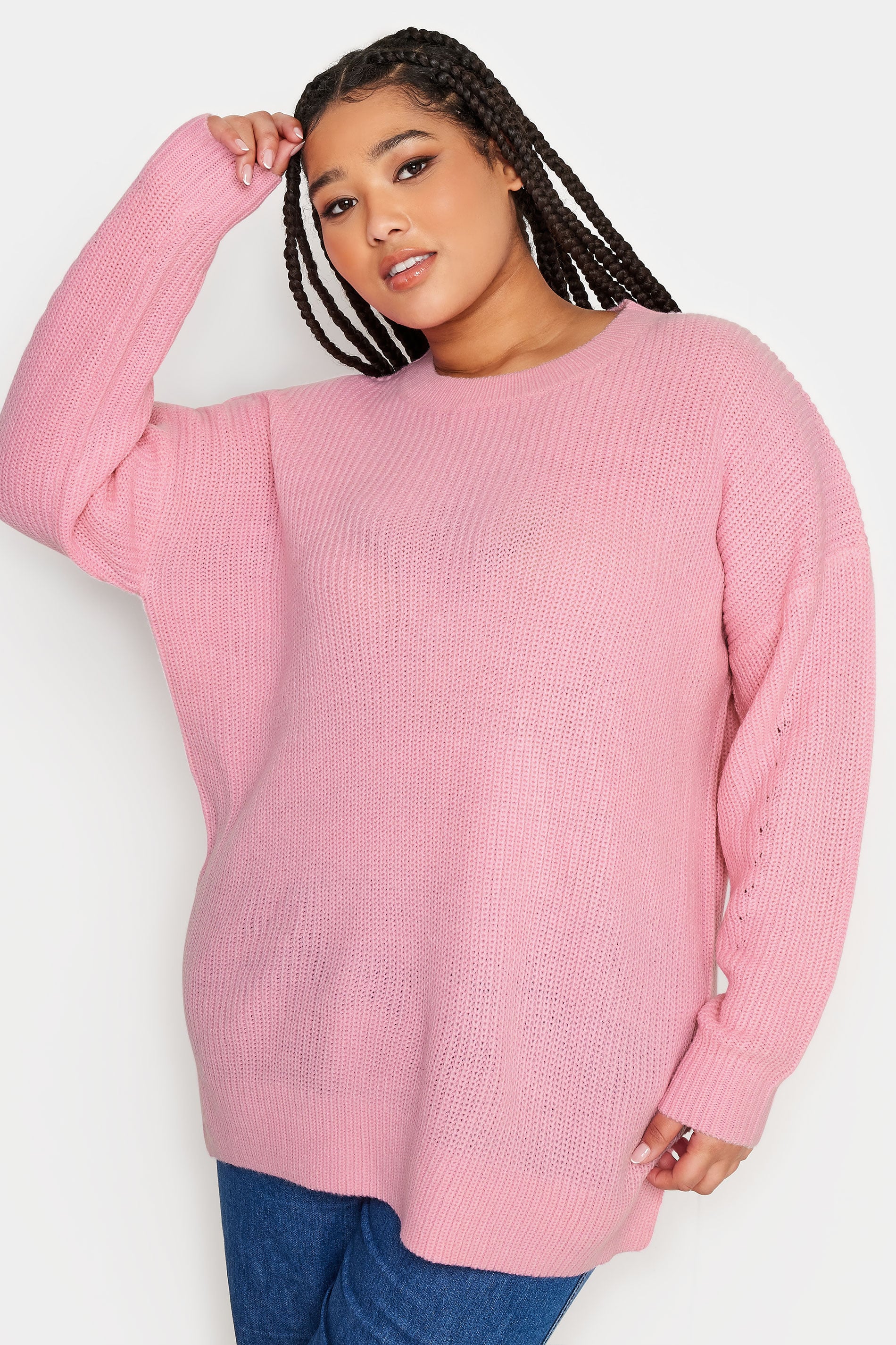 YOURS Curve Plus Size Pink Drop Shoulder Jumper | Yours Clothing  3