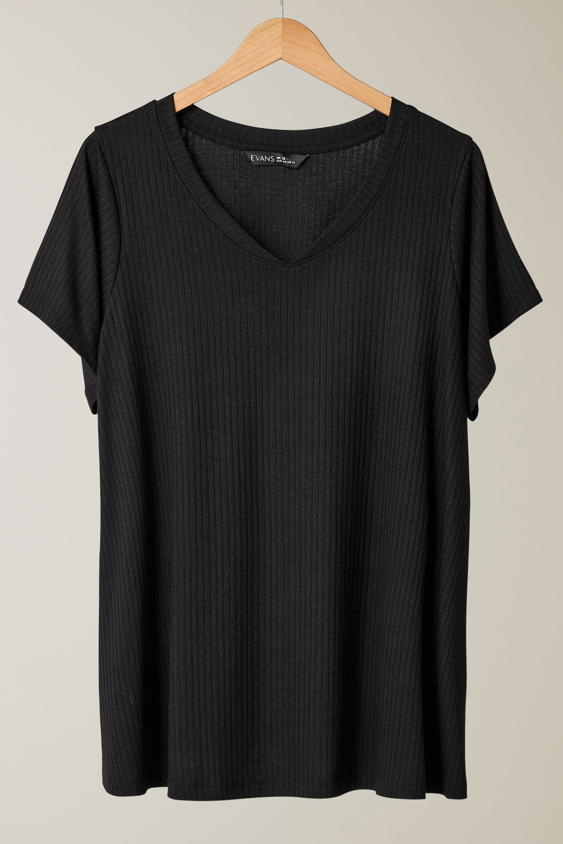 EVANS Plus Size Black Premium Ribbed Modal Blend T-Shirt | Evans 5