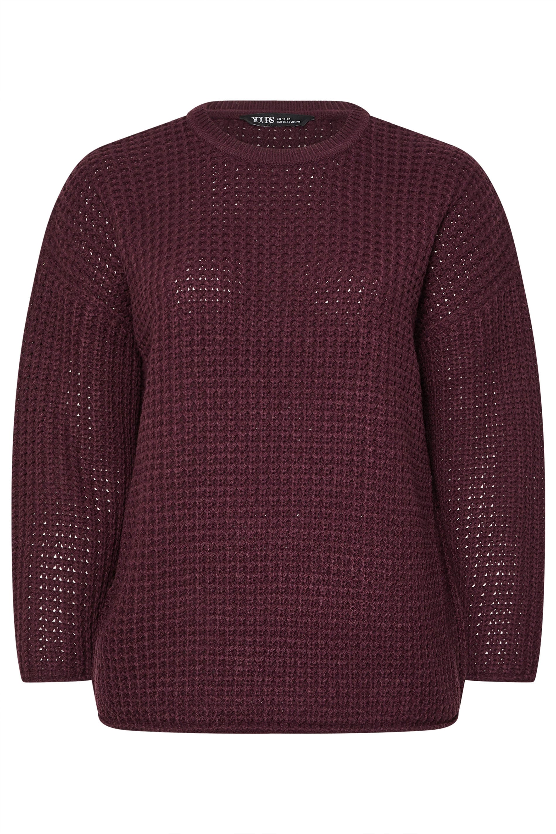 YOURS Plus Size Burgundy Red Waffle Knit Jumper | Yours Clothing 7