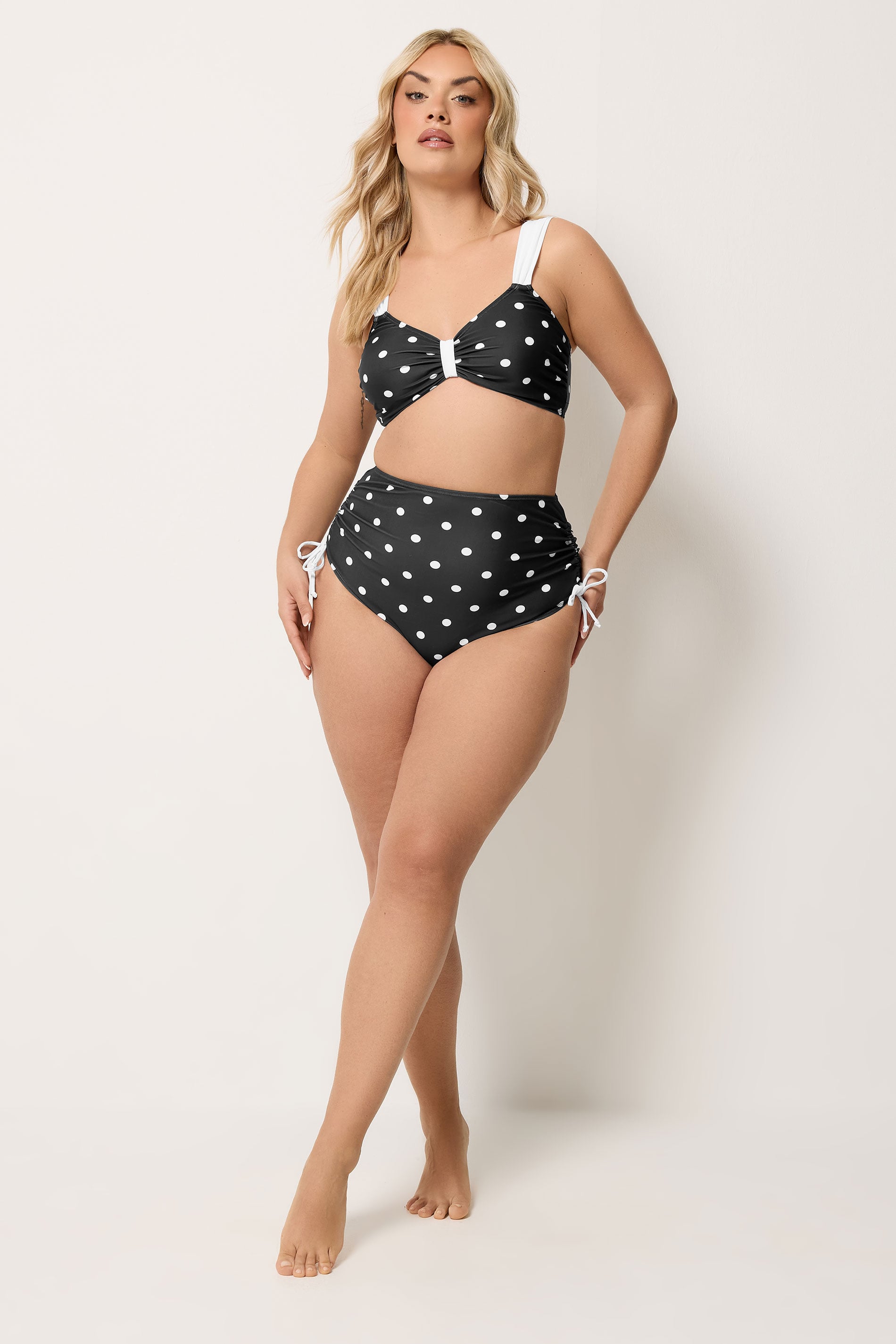 YOURS Plus Size Black Polka Dot Bikini Top | Yours Clothing 1