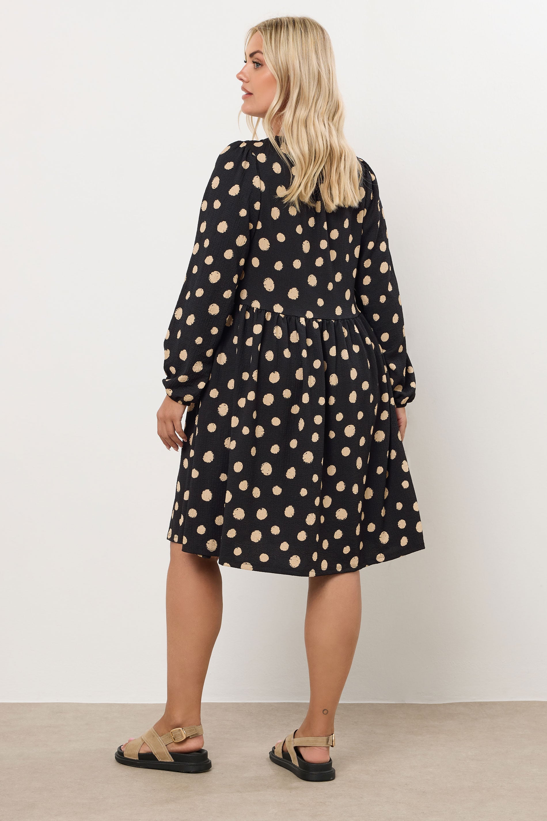 YOURS Plus Size Black Dot Print Tie Neck Dress | Yours Clothing 2