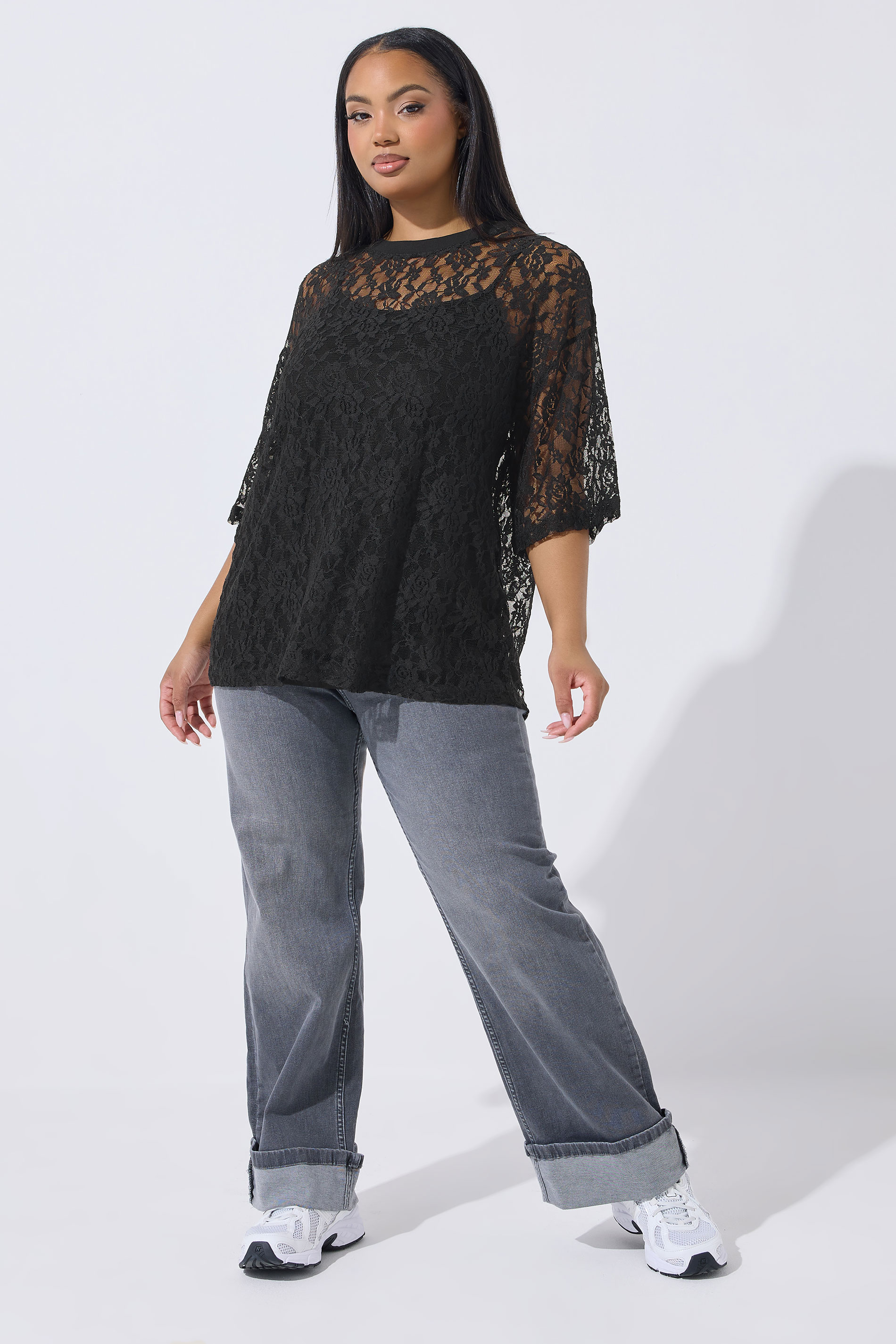 LIMITED COLLECTION Plus Size Black Lace T-Shirt | Yours Clothing 1