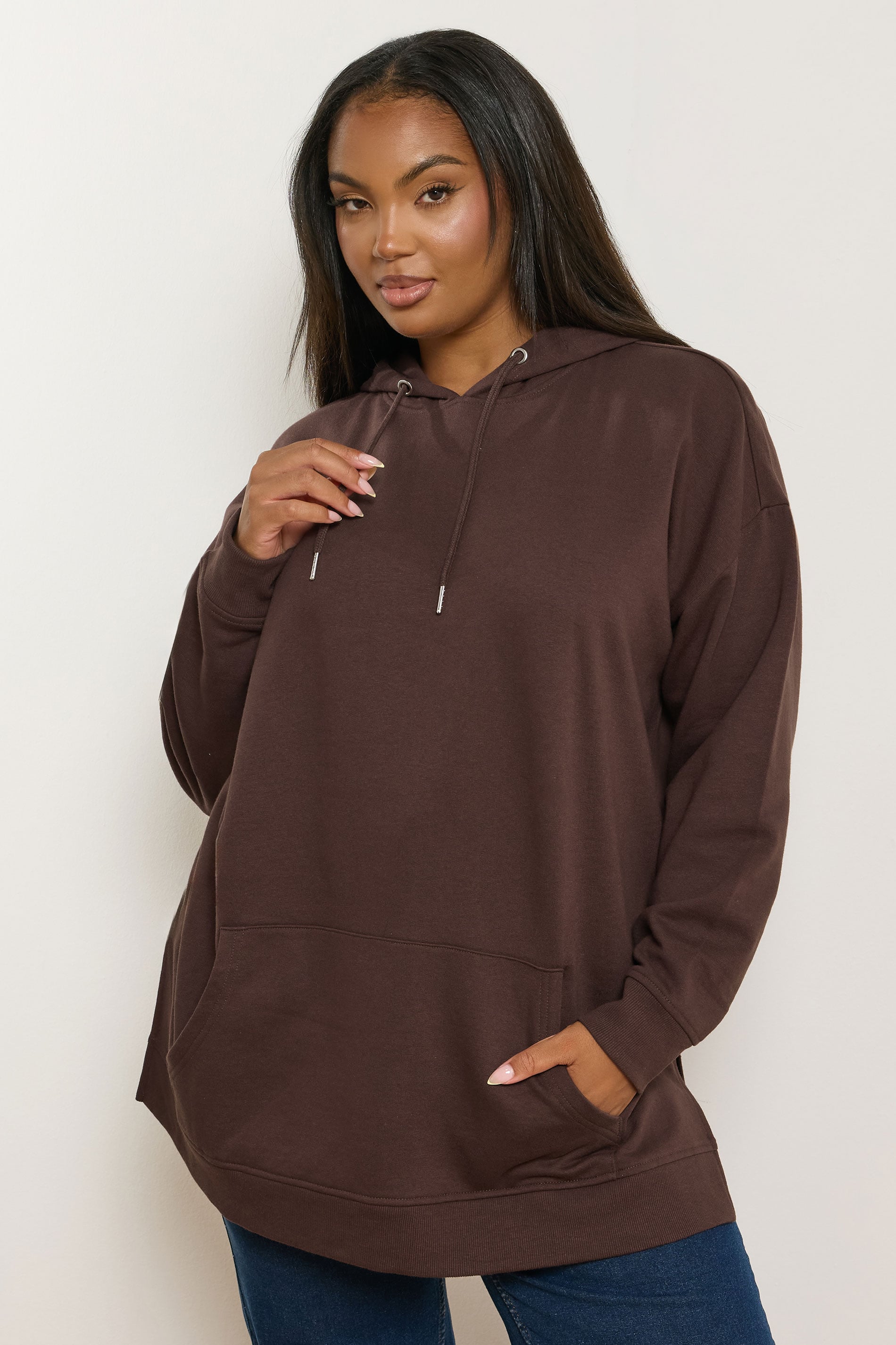 YOURS Plus Size Chocolate Brown Hoodie | Yours Clothing 3