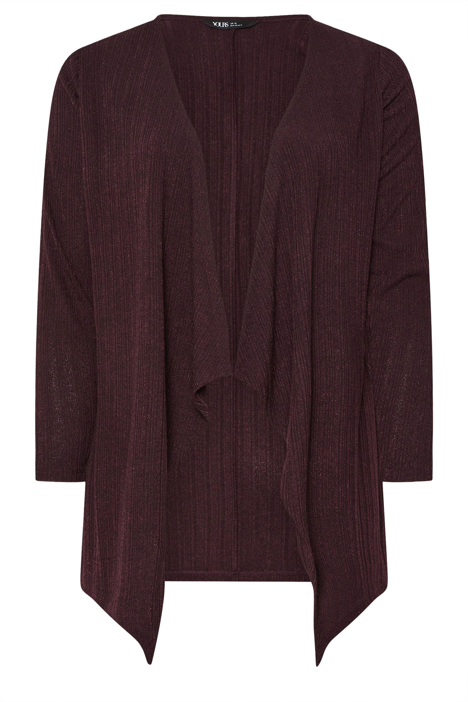 YOURS Plus Size Dark Purple Ribbed Waterfall Cardigan | Yours Clothing 5