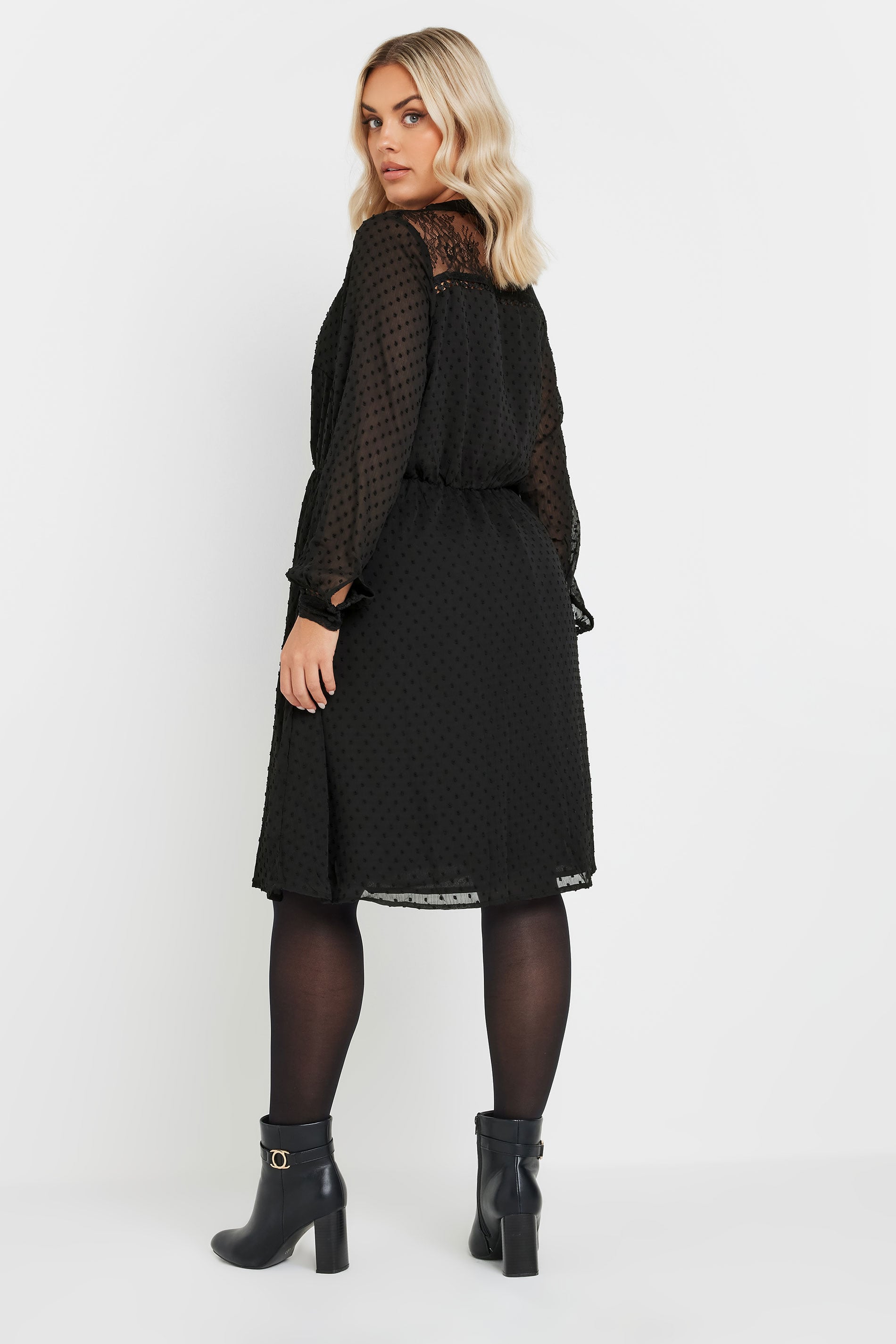 YOURS Plus Size Black Lace Dobby Midi Dress | Yours Clothing 4