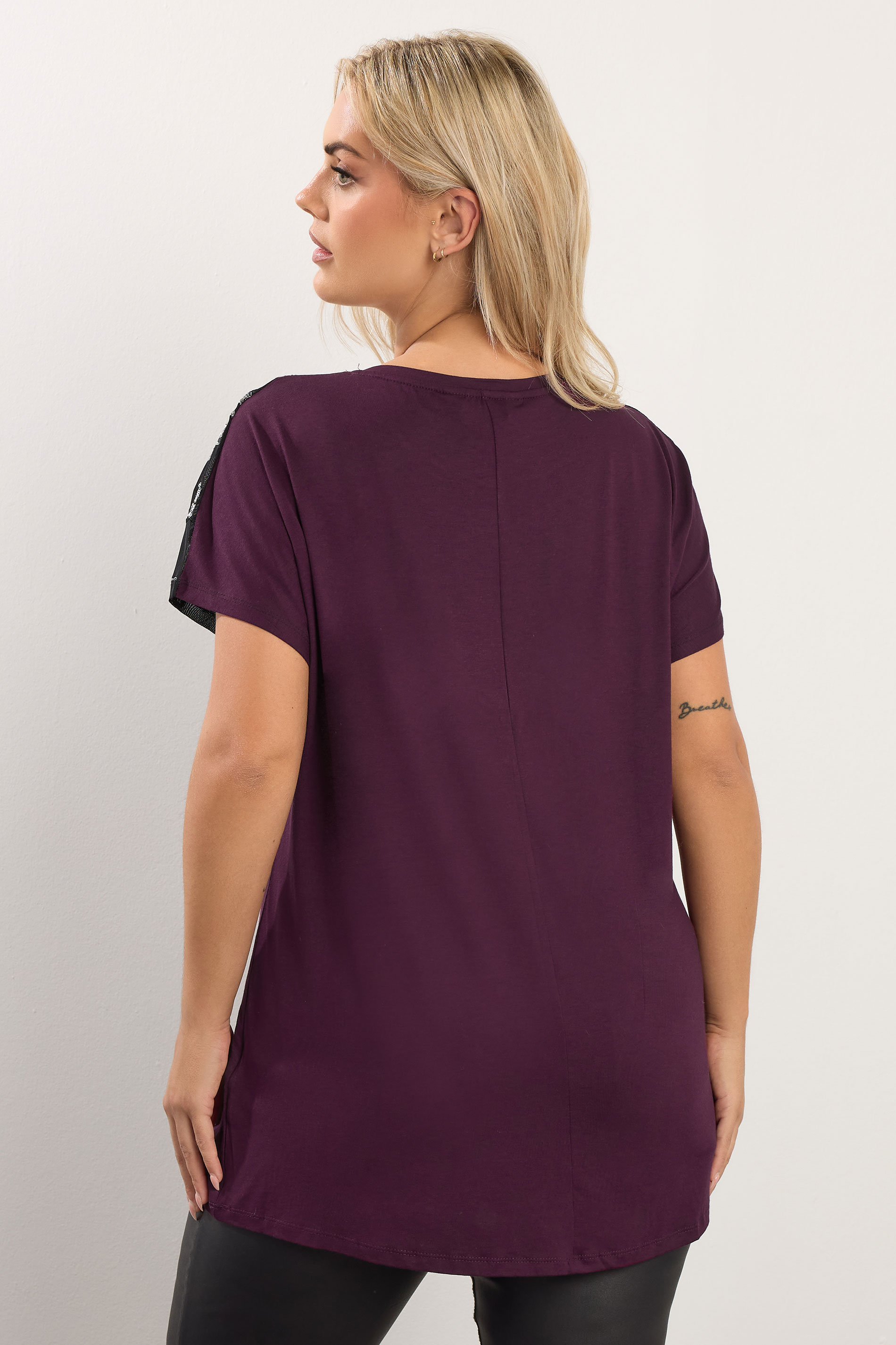 YOURS Plus Size Burgundy Red Mesh Embellished Swing Top | Yours Clothing  2