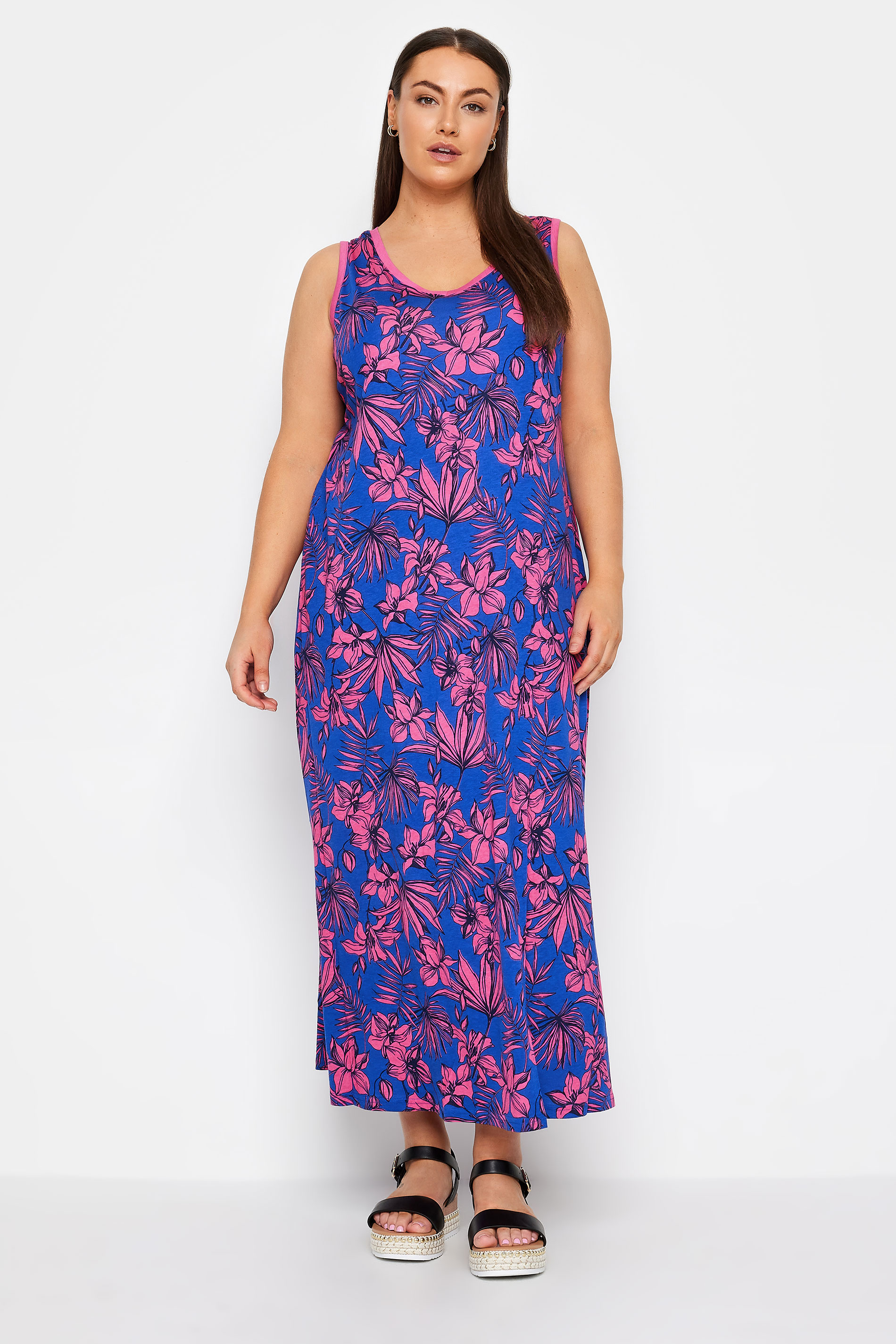 Evans Blue & Pink Floral Maxi Dress 2
