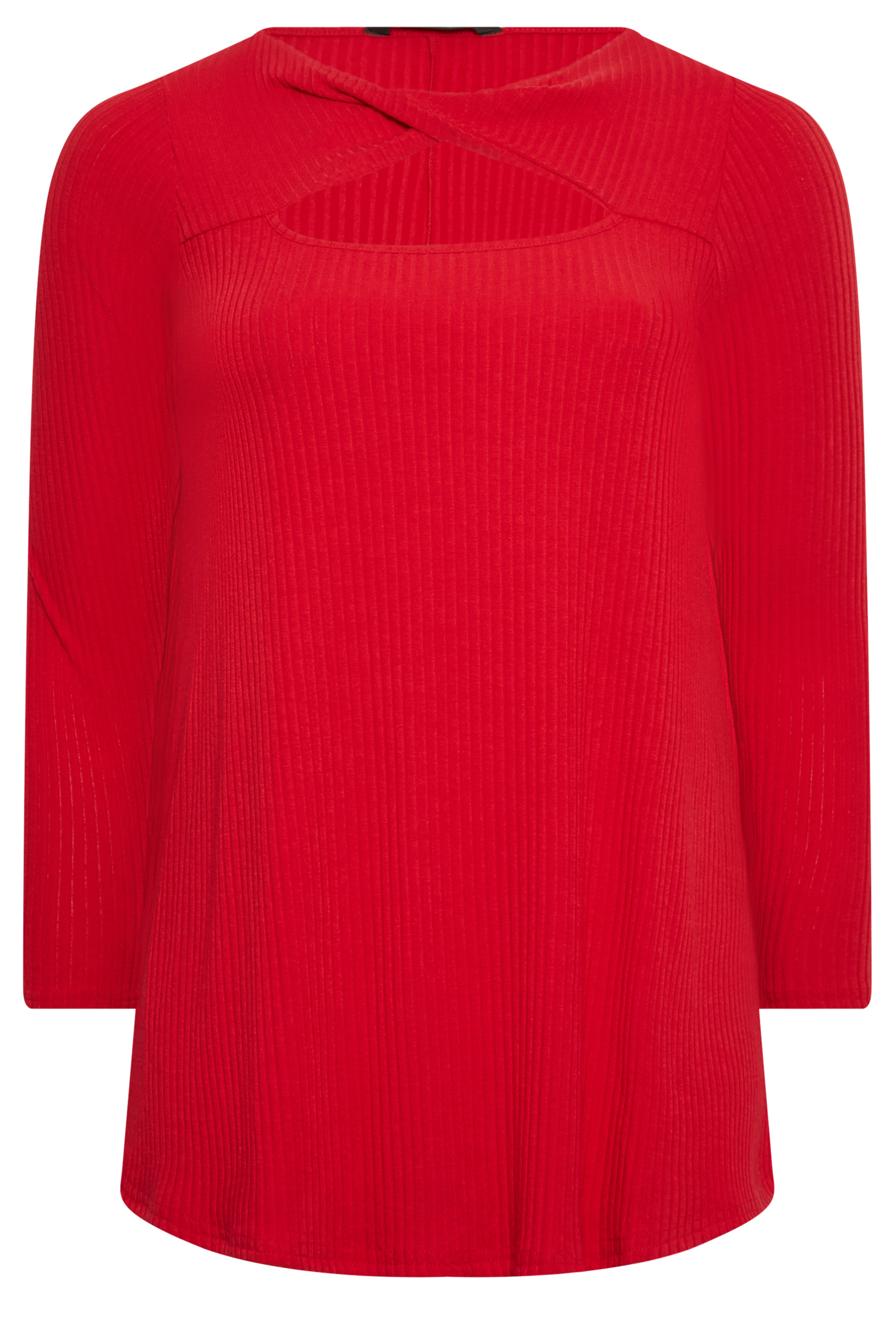 YOURS Curve Red Twist Front Ribbed Swing Top | Yours Clothing 6