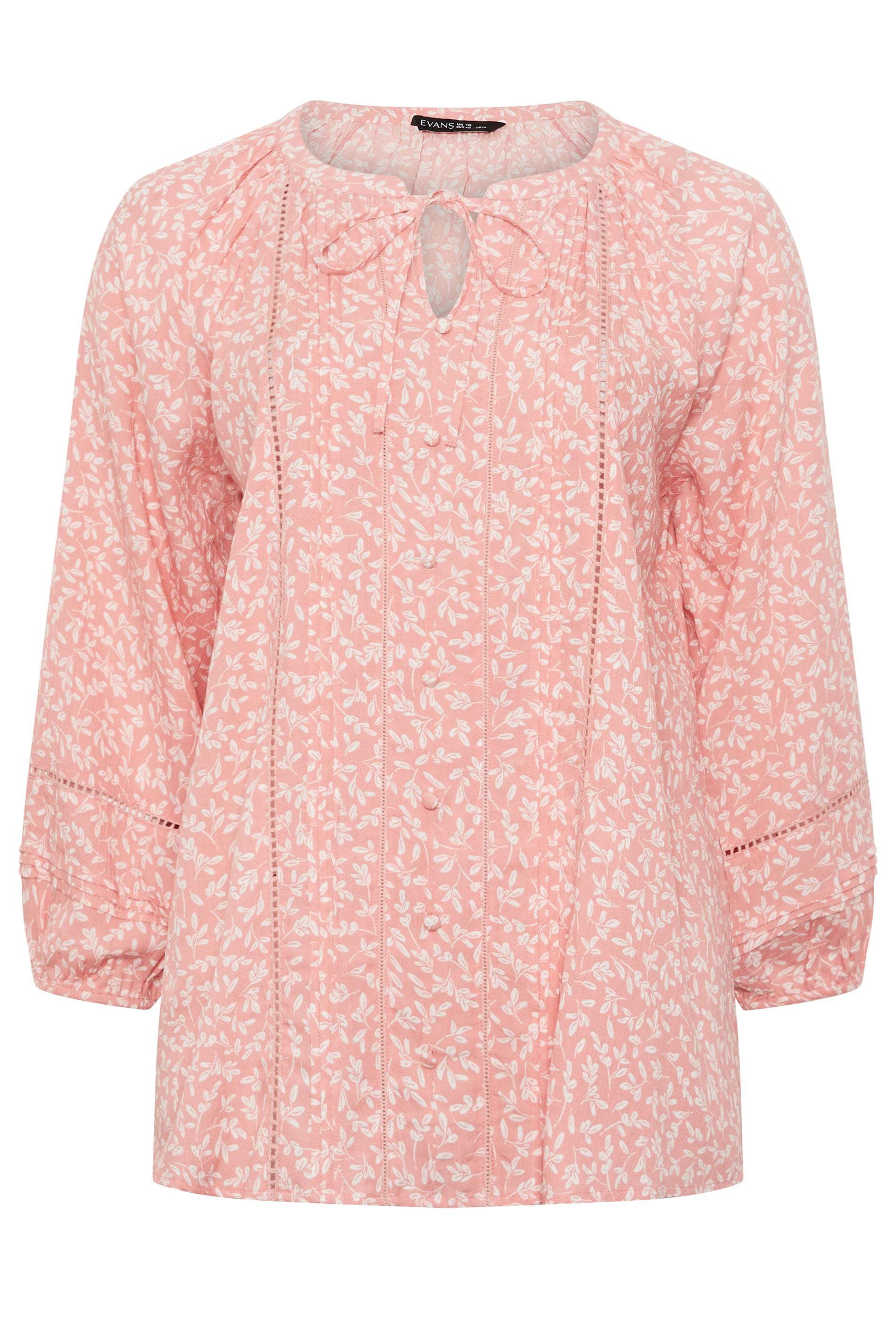 EVANS Plus Size Pink Ditsy Tie Neck Blouse | Evans 5