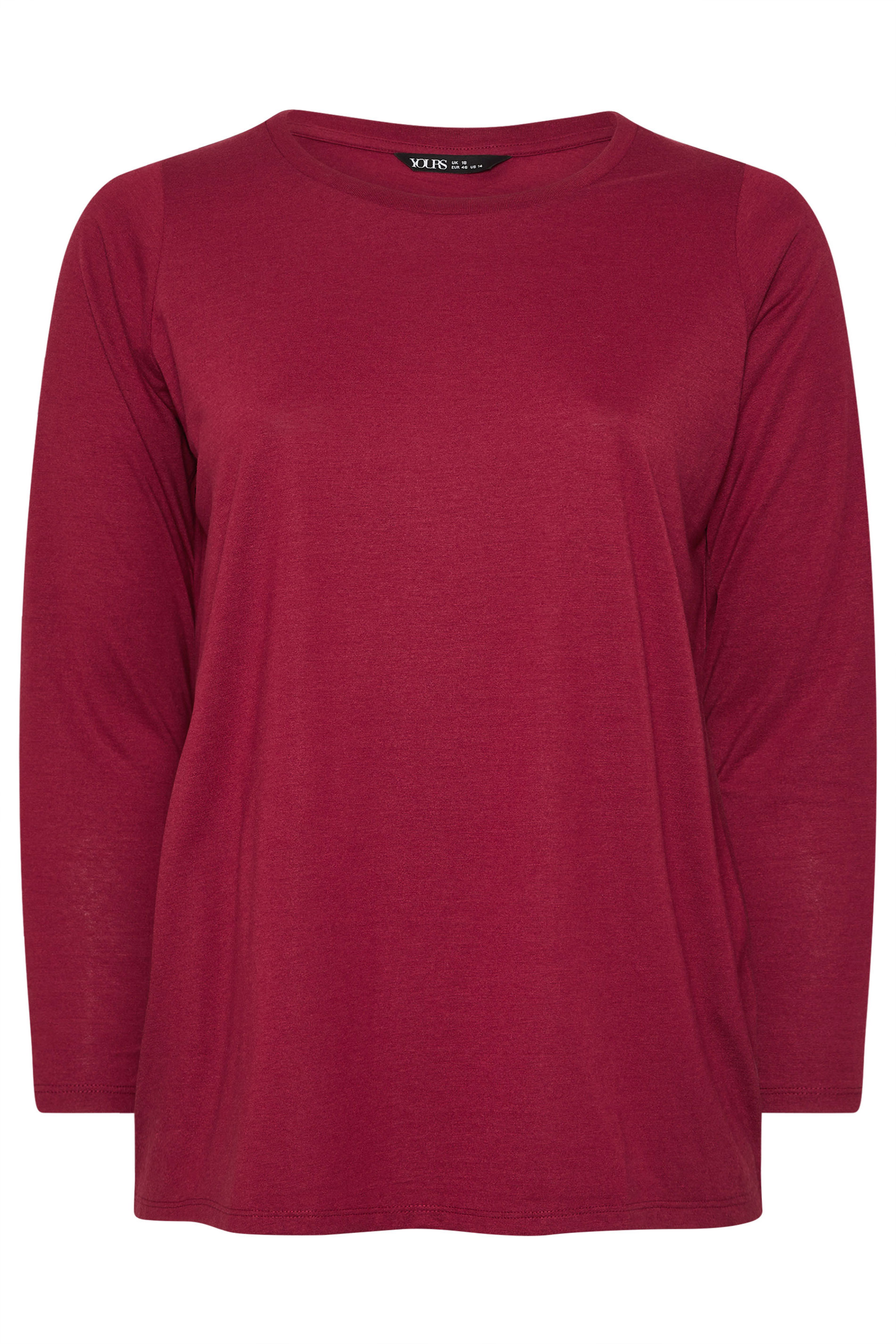 YOURS Plus Size Red Long Sleeve Core T-Shirt | Yours Clothing 5