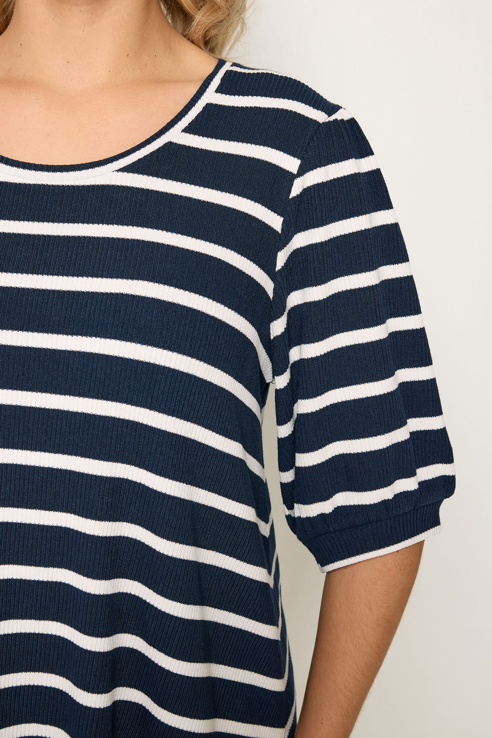 YOURS Plus Size Navy Blue Stripe Puff Sleeve Top | Yours Clothing 4