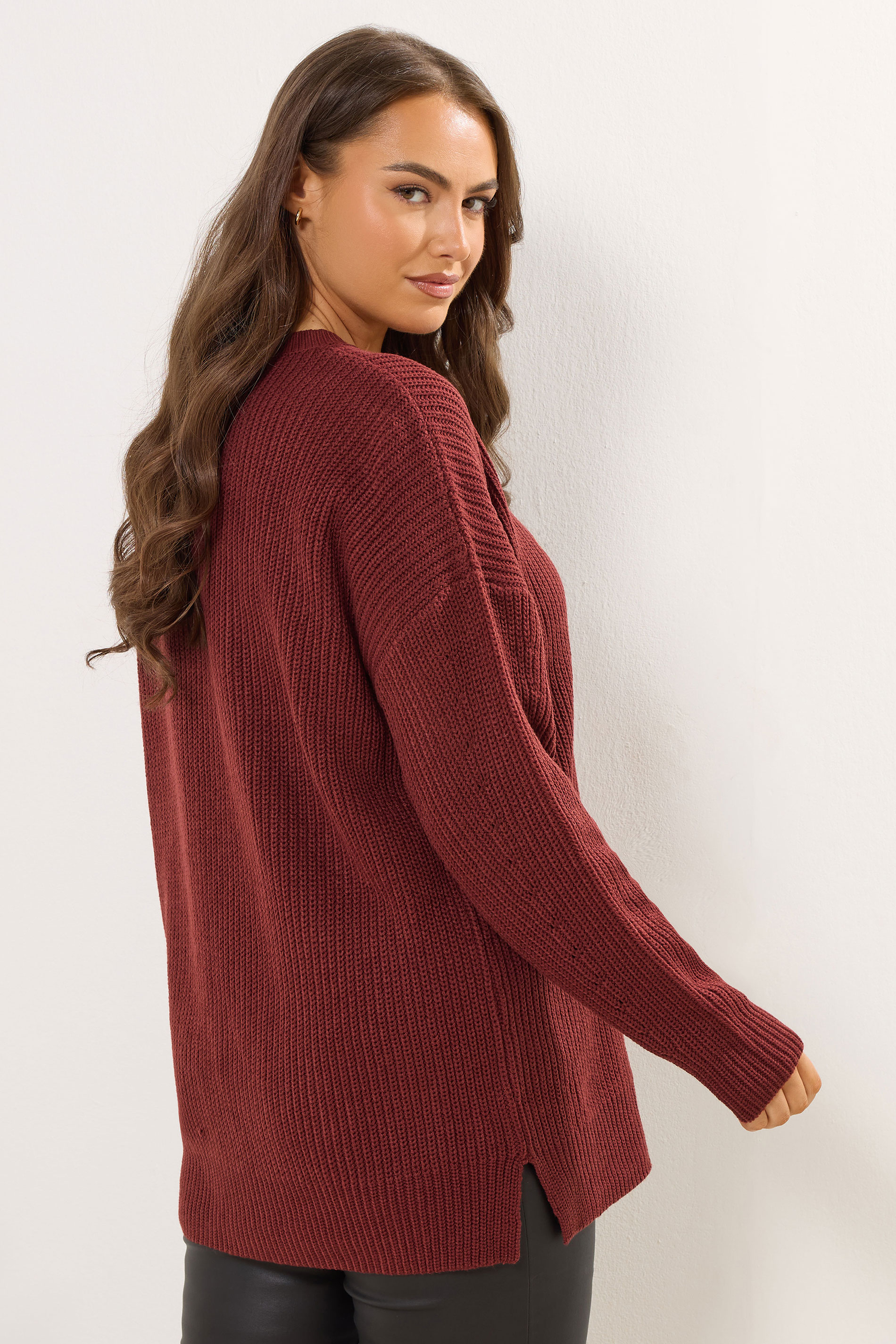 YOURS Plus Size Burgundy Red Drop Shoulder Jumper| Yours Clothing 2