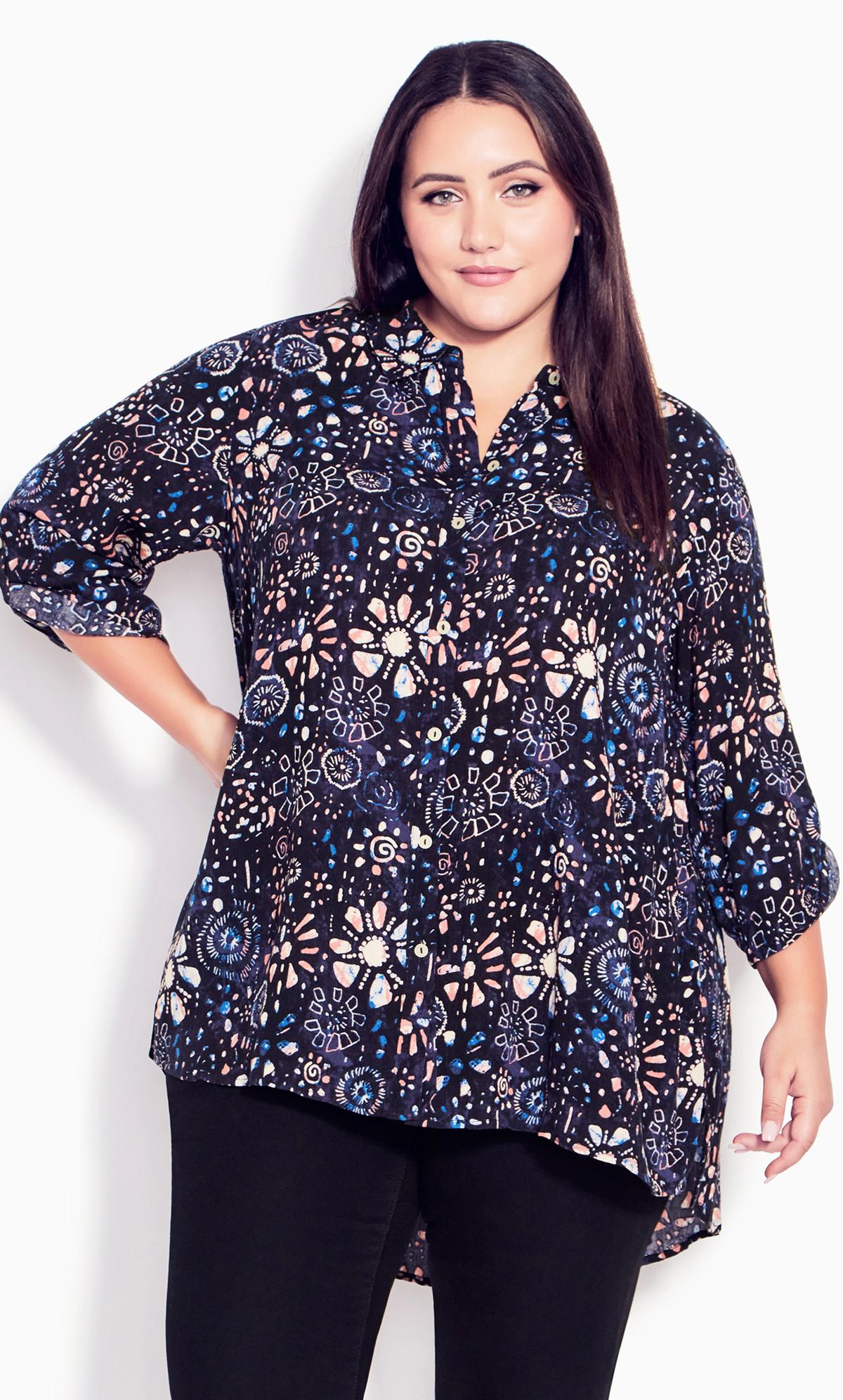 Island Breeze Navy Print Tunic | Evans