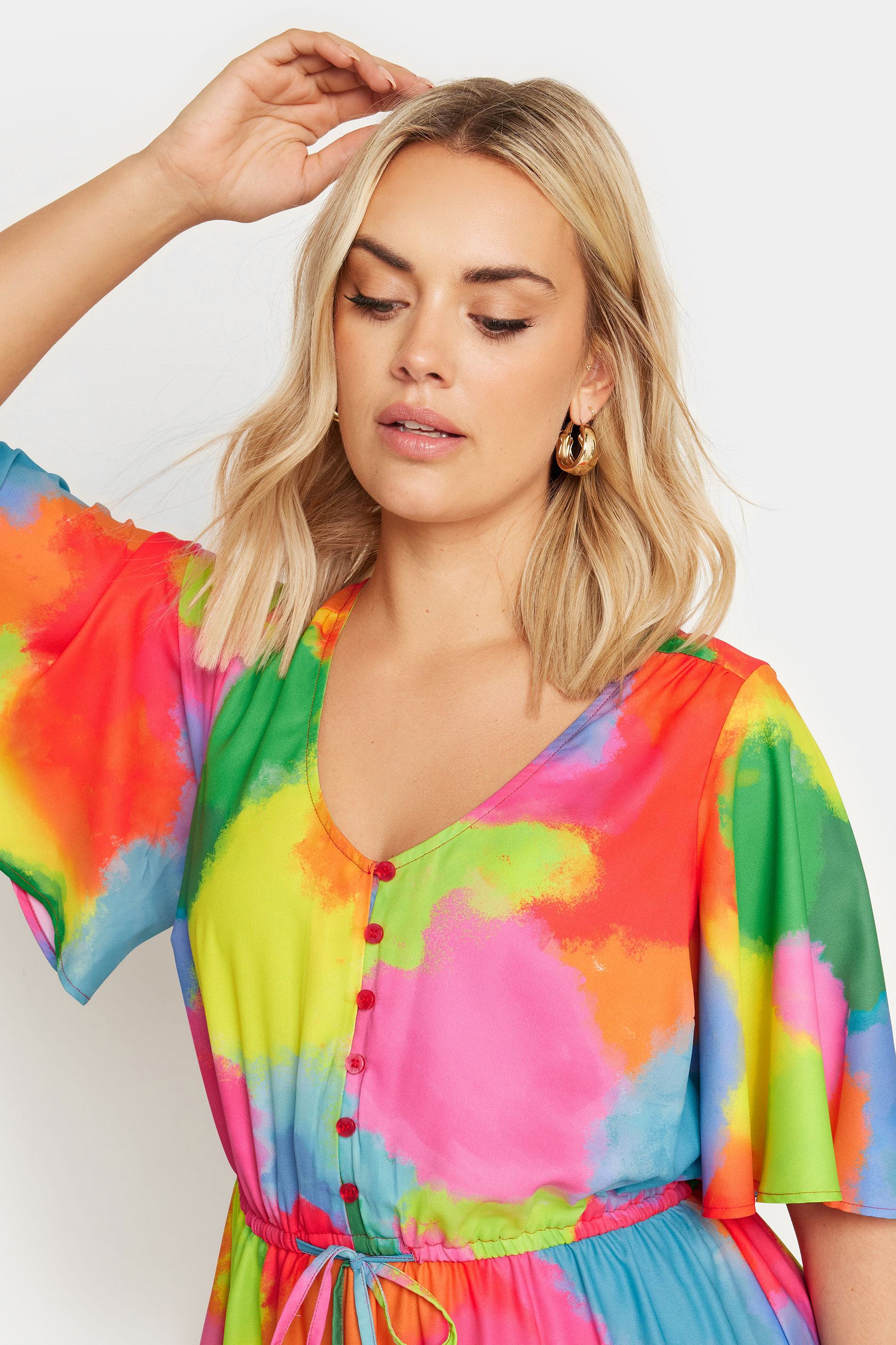 YOURS Plus Size Pink & Rainbow Blur Print Maxi Dress | Yours Clothing 3