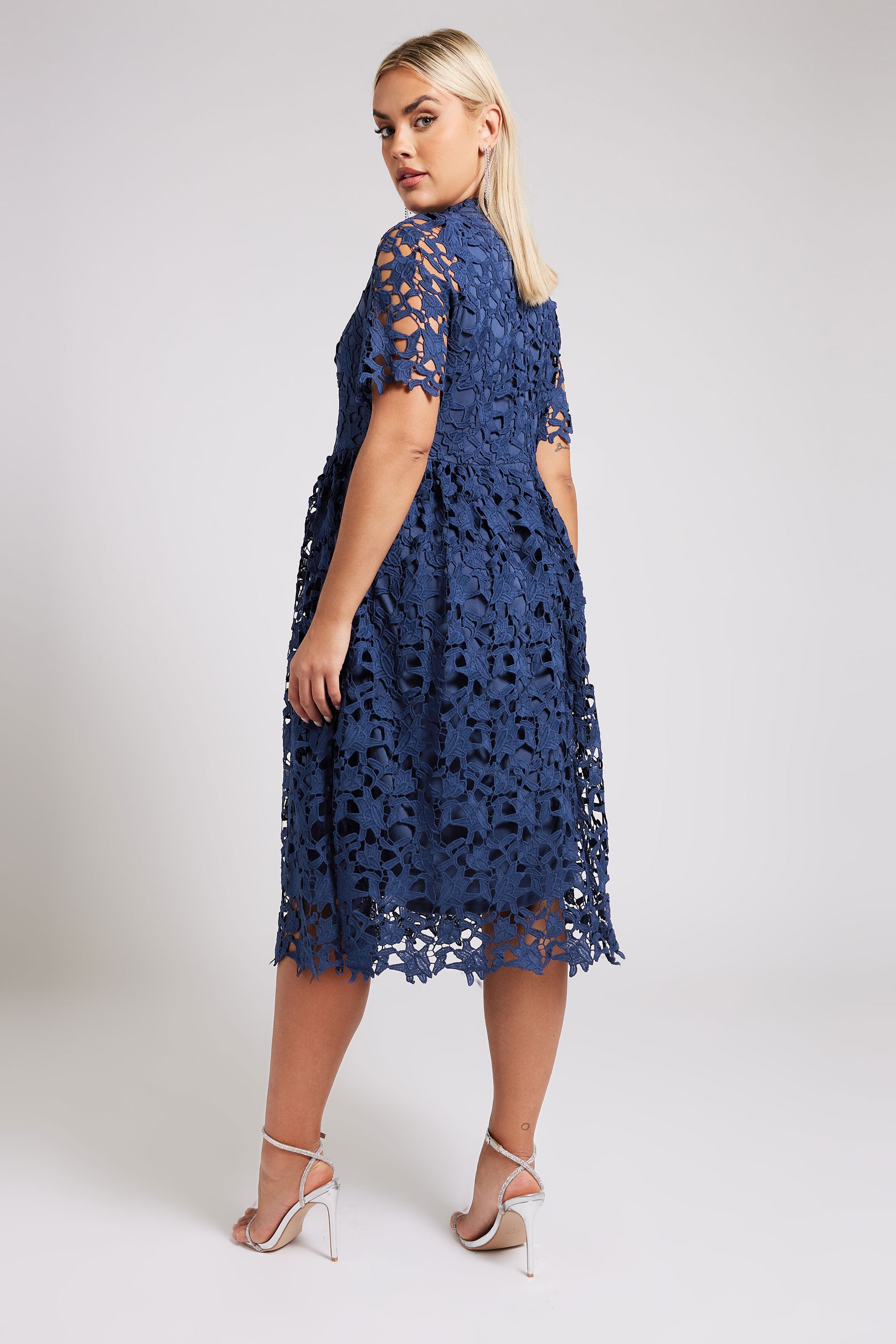 YOURS LONDON Plus Size Blue Crochet Lace Midi Dress | Yours Clothing 2