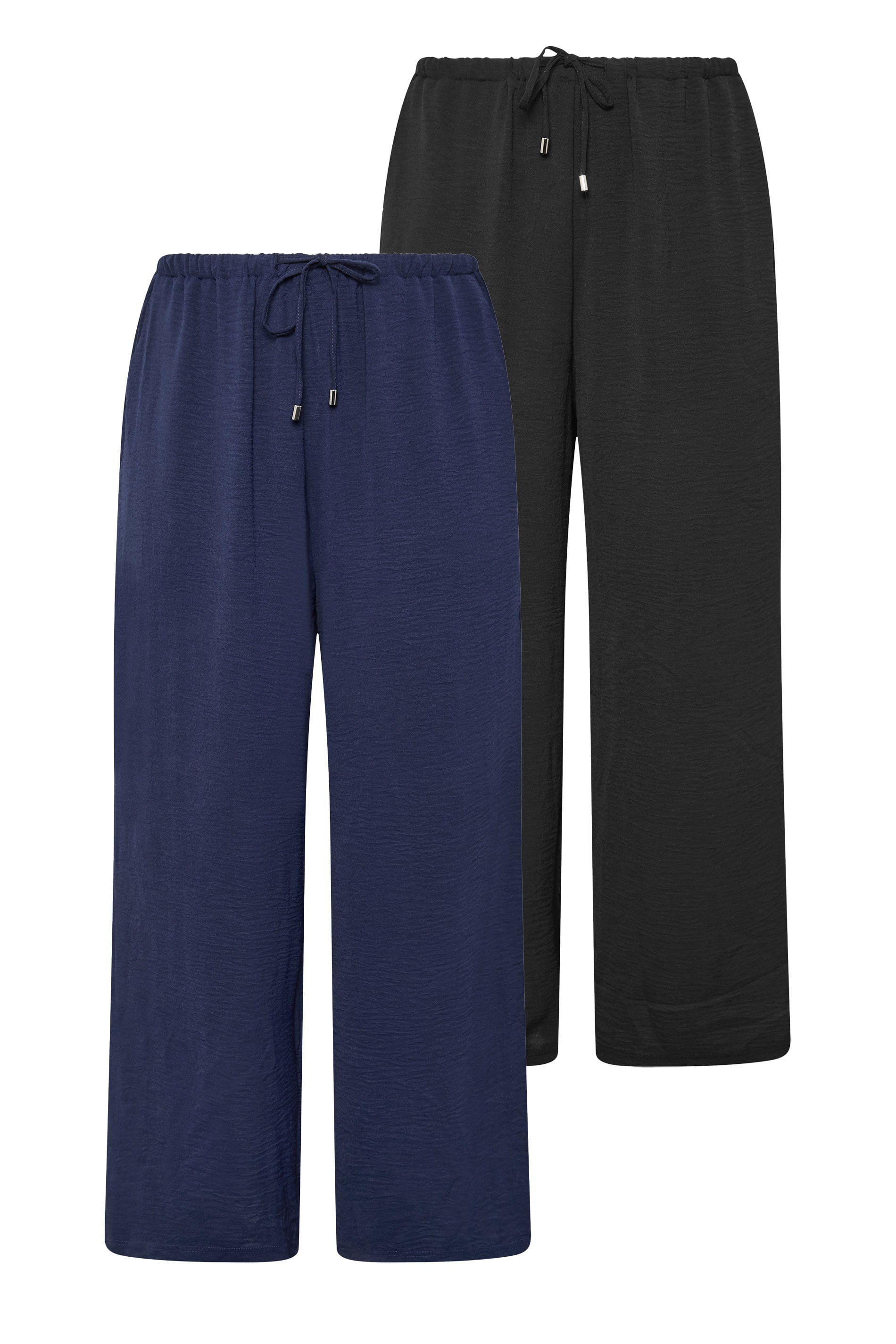 EVANS Plus Size 2 Pack Black & Navy Wide Leg Trousers | Evans 1