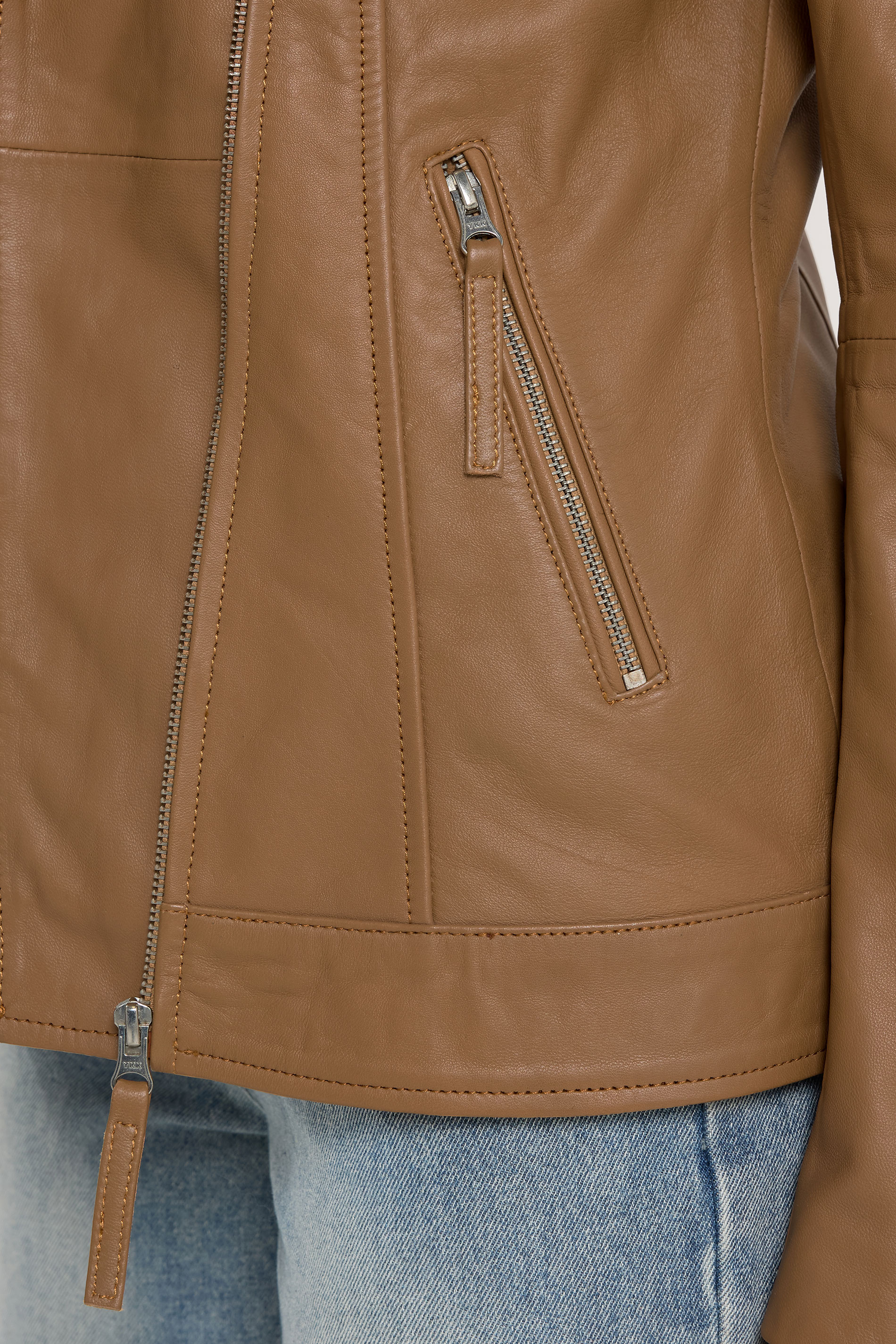 LTS PREMIUM Tall Women's Camel Brown Leather Biker Jacket | Long Tall Sally 5
