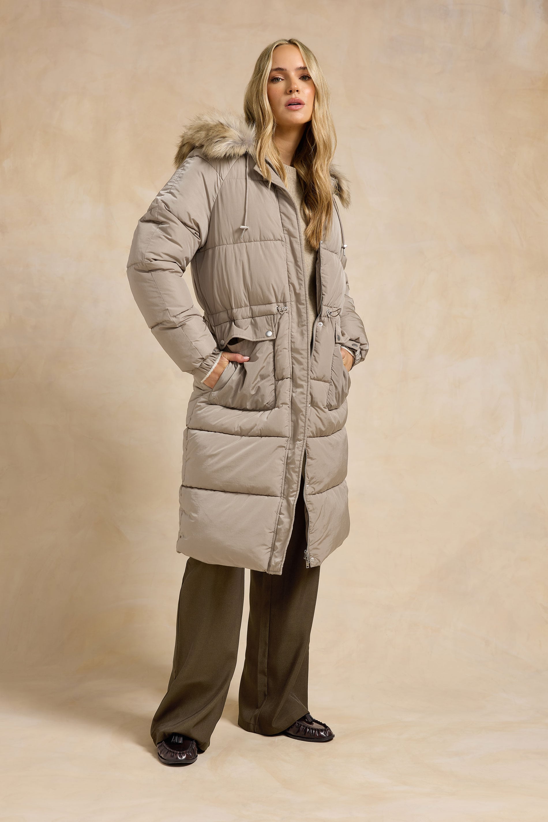 LTS Tall Natural Brown Padded Midi Coat | Long Tall Sally 3
